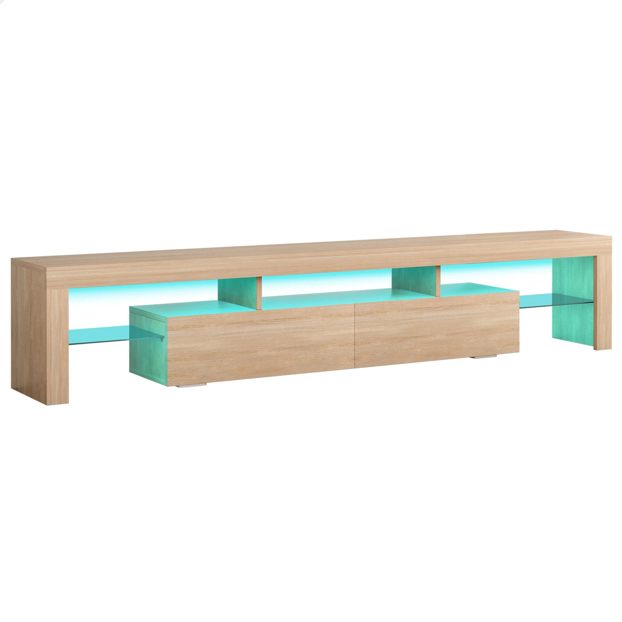 1 Alfordson Entertainment Unit 200cm TV Stand LED Light Storage Drawer - Oak, 1 of 10