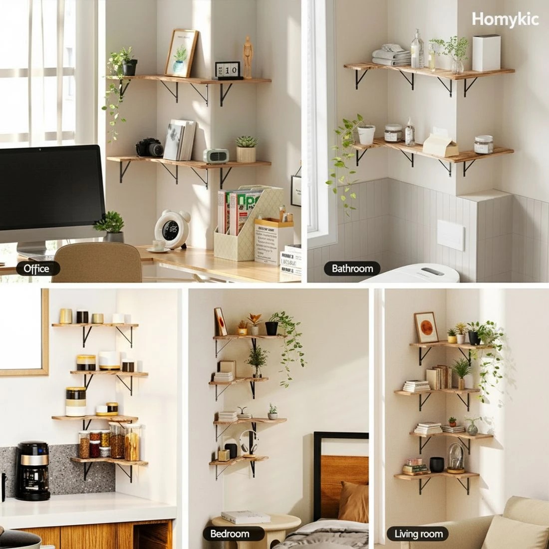 5 Artiss Floating Wall Shelf Corner Shelves Set of 4 Wood - Natural, 5 of 6