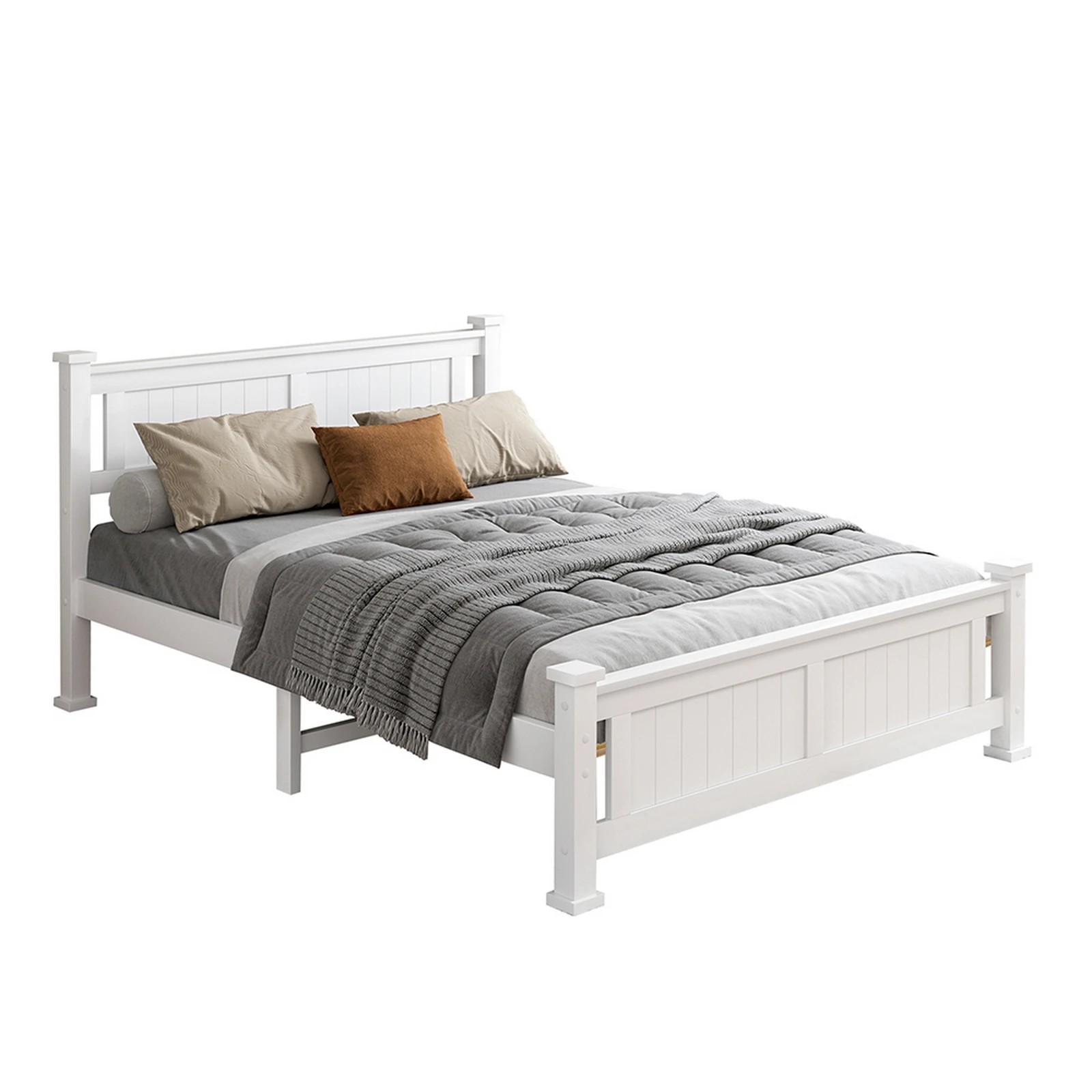 1 Alfordson Bed Frame Wooden Timber Queen Size Mattress Base Platform Arne - White, 1 of 10