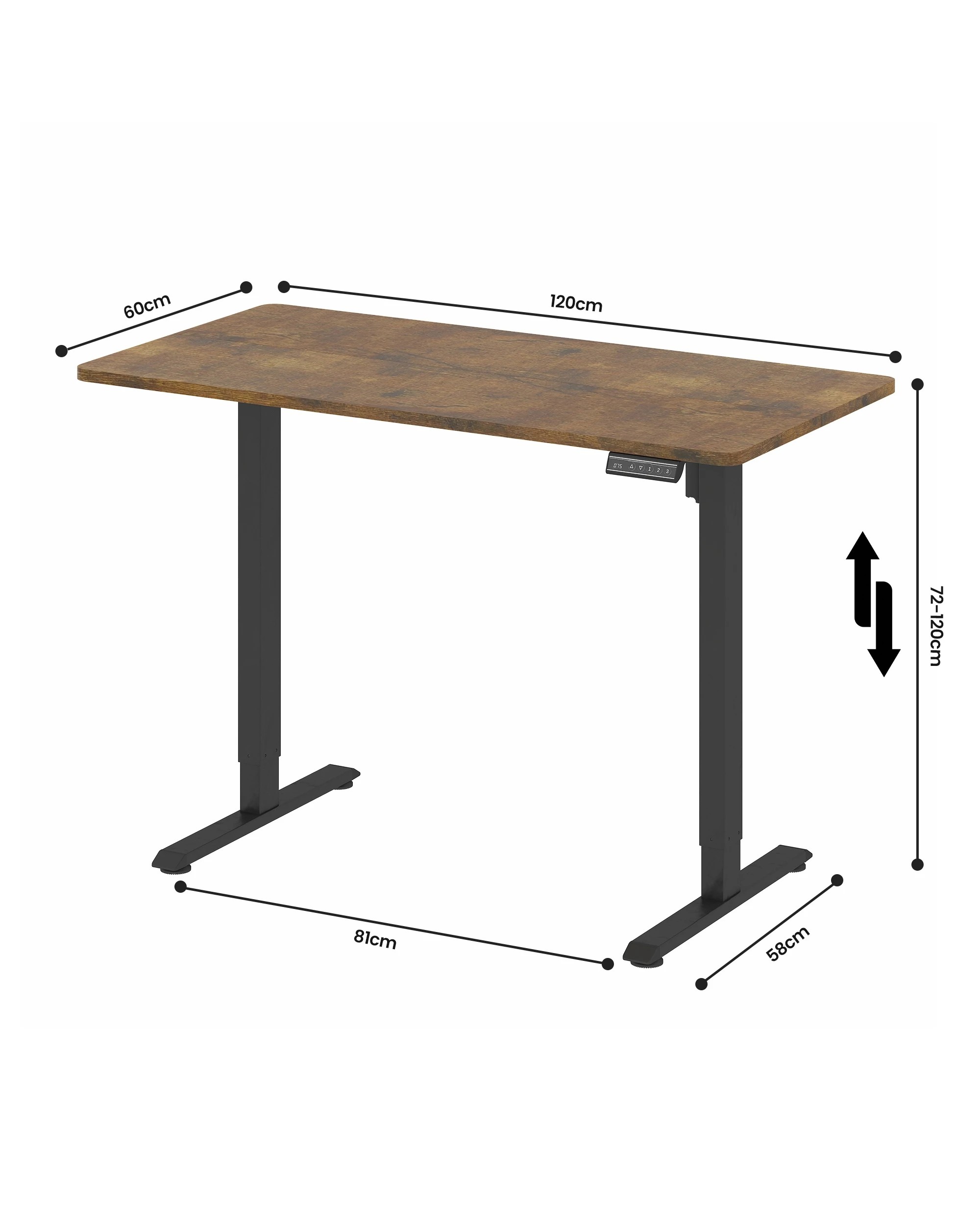 3 Advwin Electric Standing Desk 120×60cm Height Adjustable Sit Stand Table with Smart Memory Panel - Brown, 3 of 7