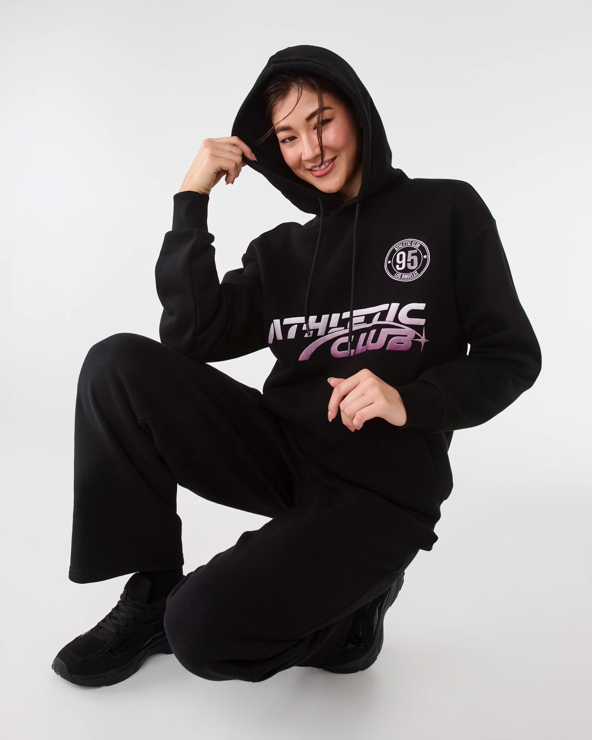 6 Active Womens Barrel Leg Fleece Trackpants Black, 6 of 6