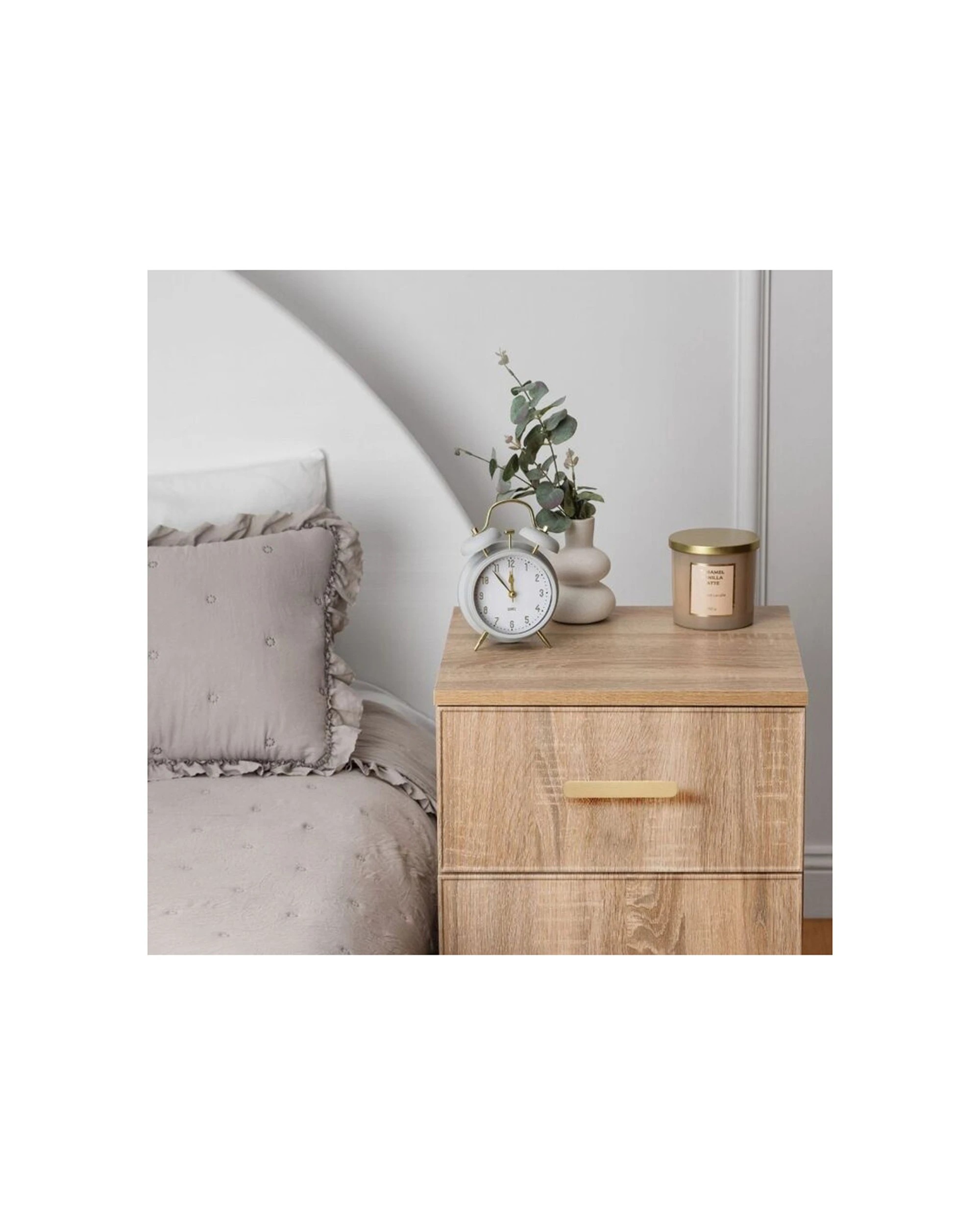 2 European Cabinetry Porto Oak Slim Bedside Table Brass Oval Handle - Natural, 2 of 3