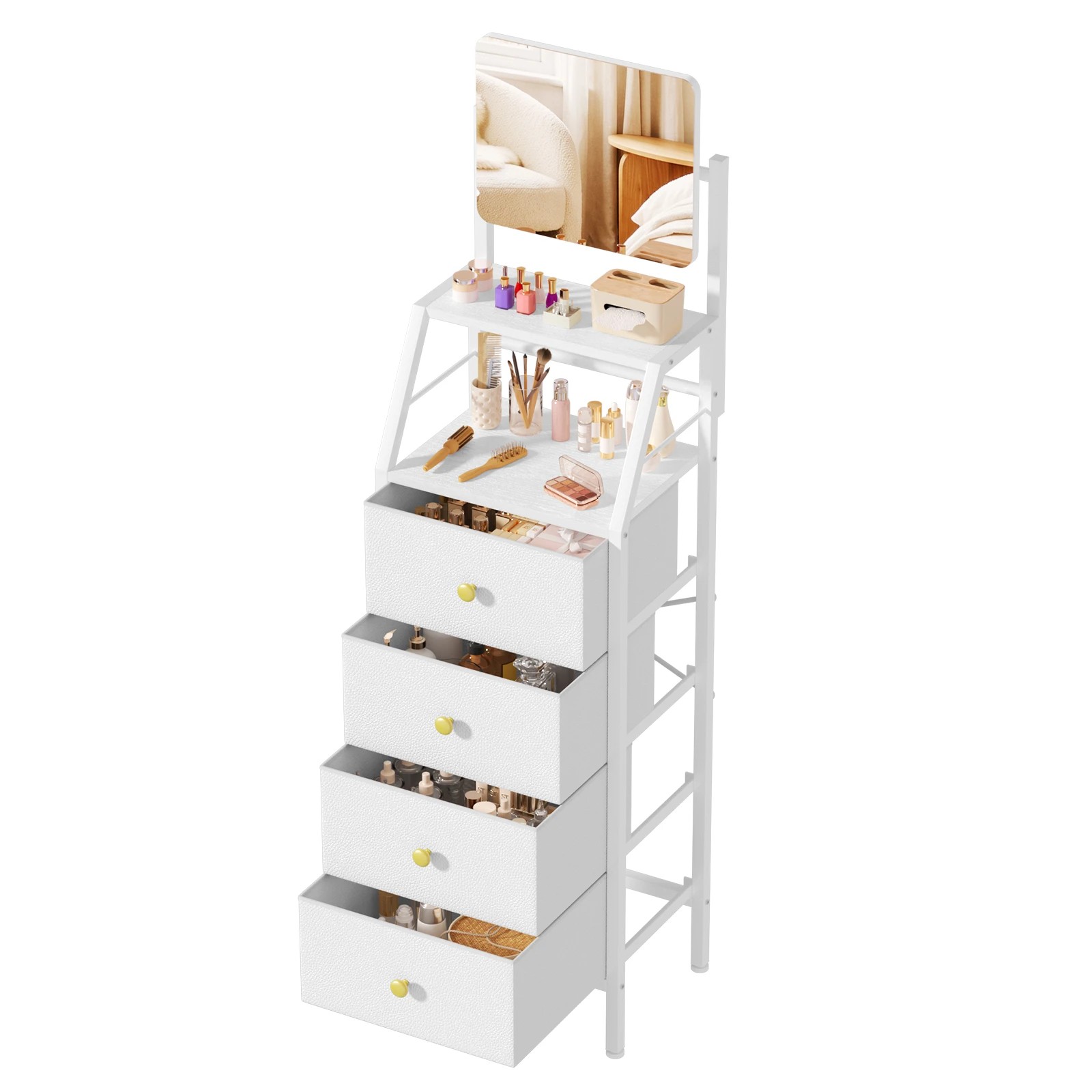 7 Advwin Vanity Desk with Mirror Nightstand with 4 Drawers 2-Tier Shelves - White, 7 of 9