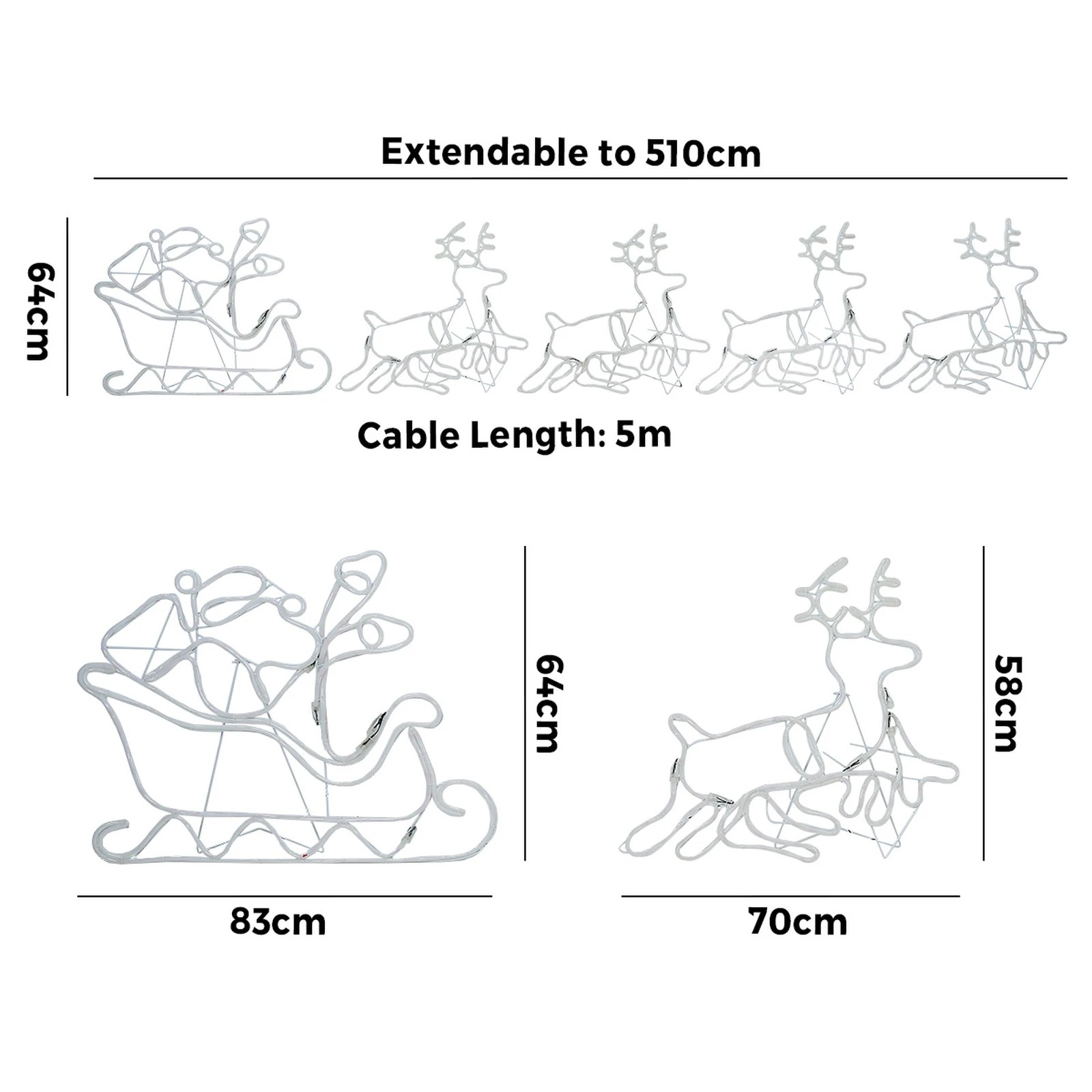 8 Tinseltown Christmas Light Led Motif Rope Lights Santa Riding 4 Reindeer Outdoor
 - Multi, 8 of 8