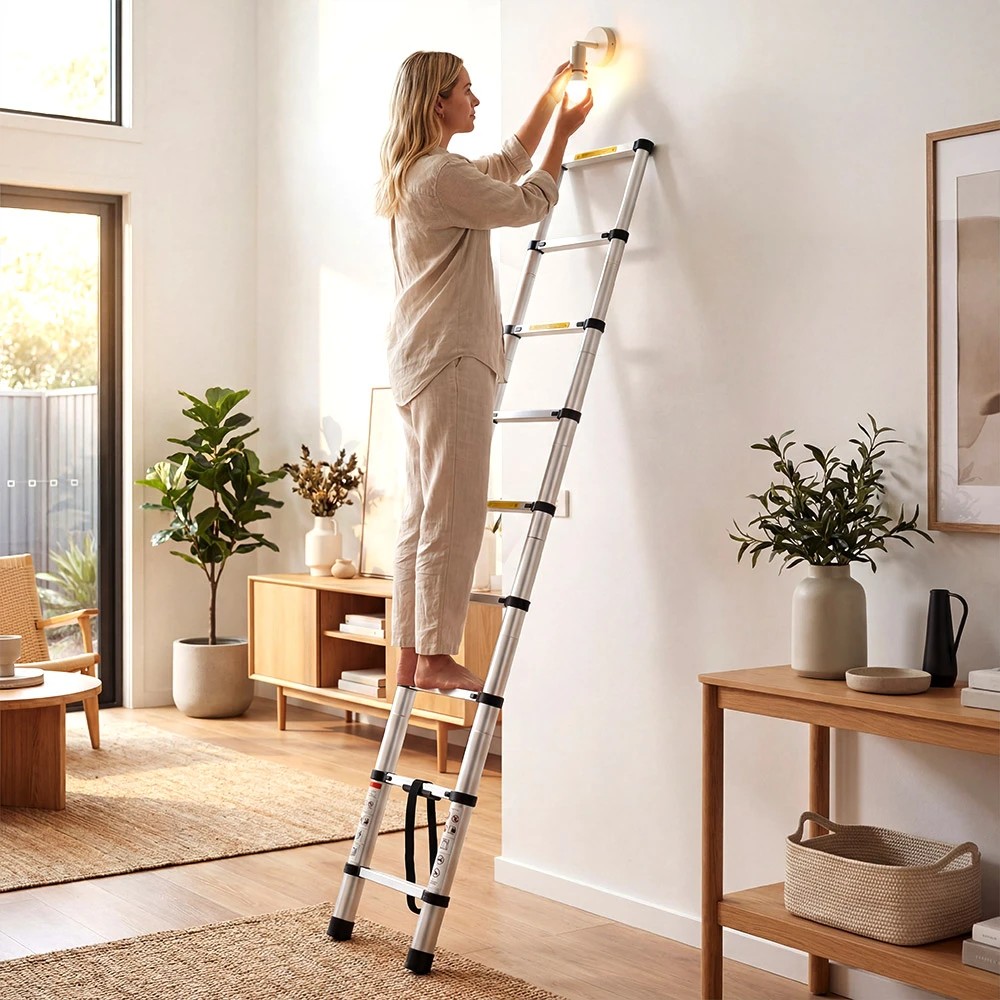 3 ZUNI 2.6M Telescopic Aluminium Ladder 150kg Load Height Locking Extension Step - Multi, 3 of 3