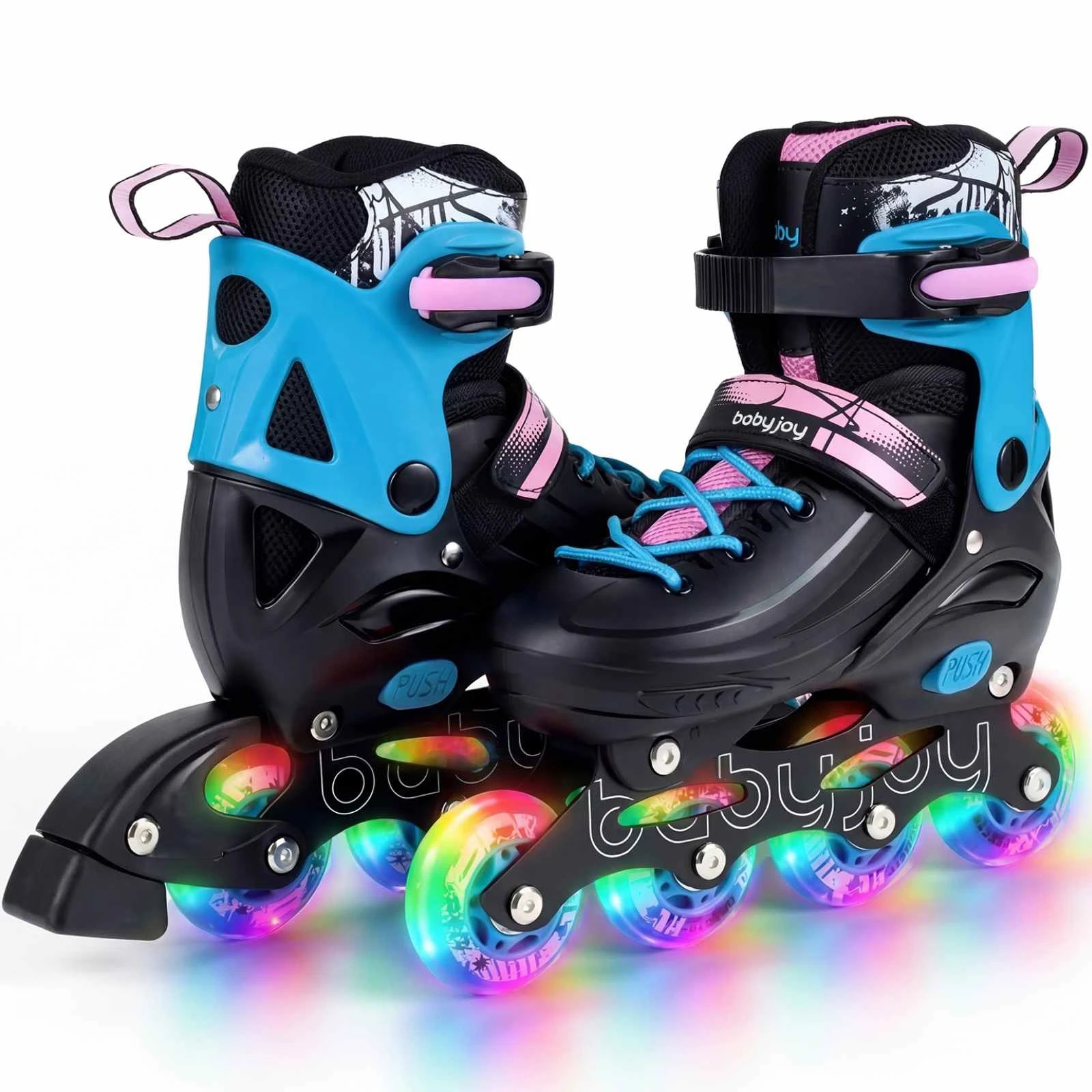 1 Costway 4-Size Adjustable Roller Skates Inline Skating Shoes Light-up Gift Age 5-7 - Black, 1 of 1