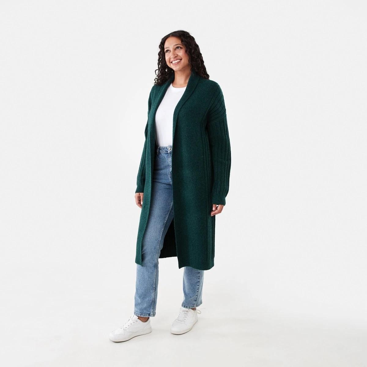 2 Longline Rib Cardigan Green Marl, 2 of 6