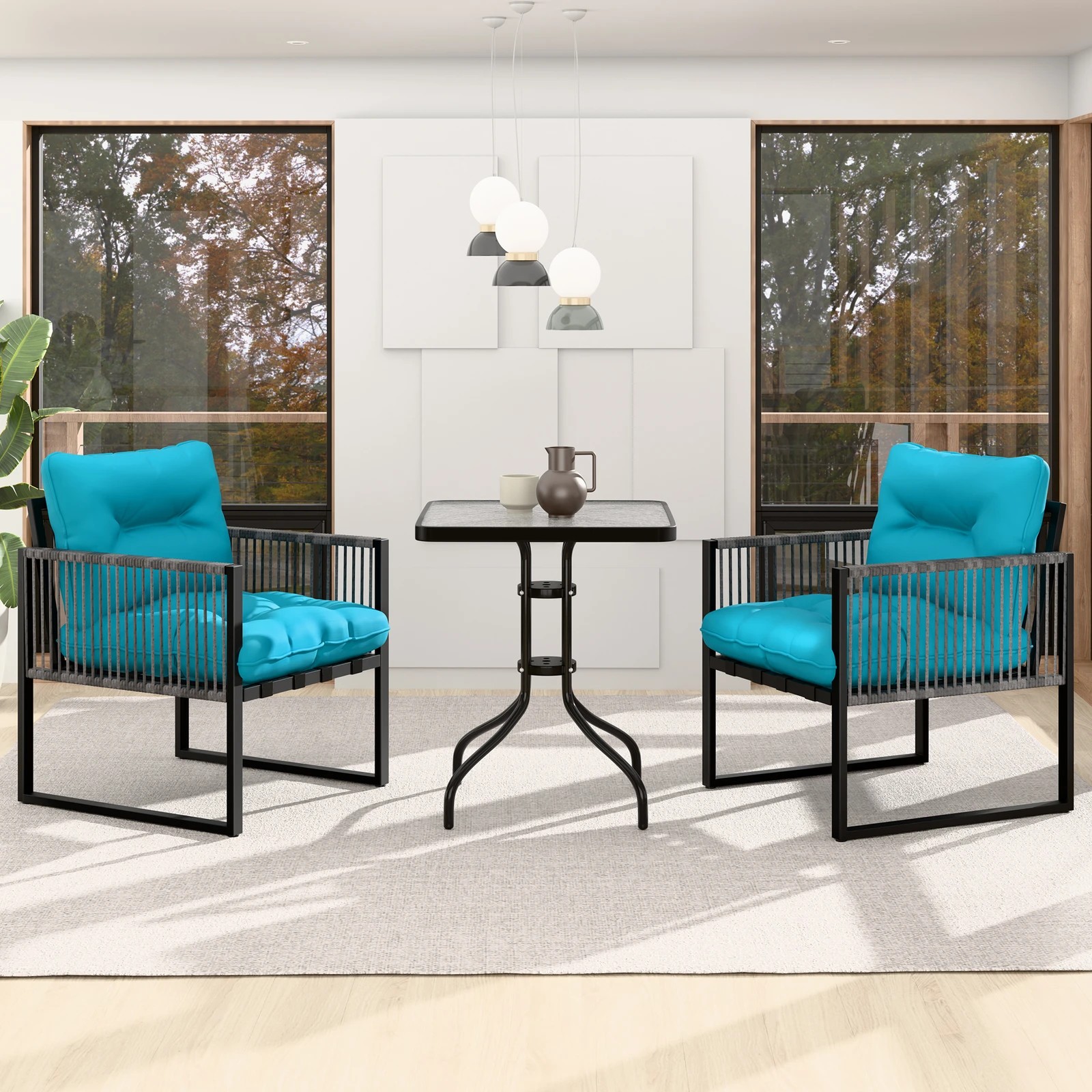 3 Alfordson Outdoor Patio Furniture Set Side Table Lounge Chairs Glass Square - Blue, 3 of 10