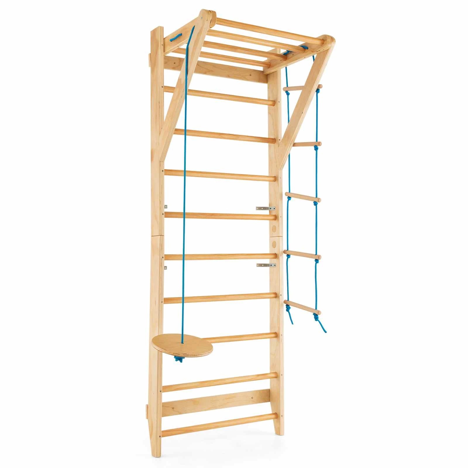 1 Costway Climb Playset Wood Stall Bar 4 in 1 Climbing Ladder Wall Pull Up Bar 100kg, 1 of 2