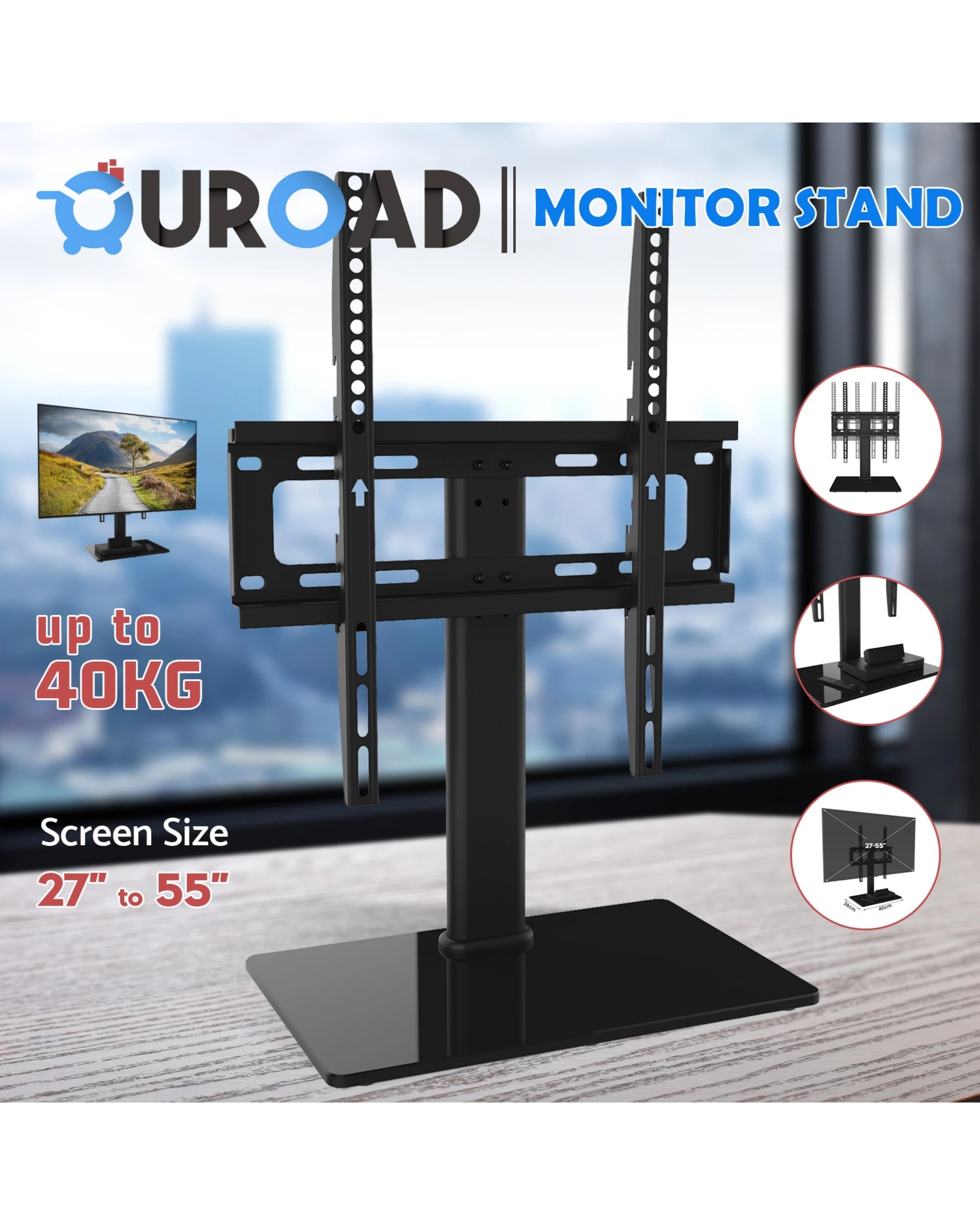 4 Universal Table Top Tv Stand With Bracket Adjustable Height For 37-55 Inch Various Vesa Black, 4 of 10