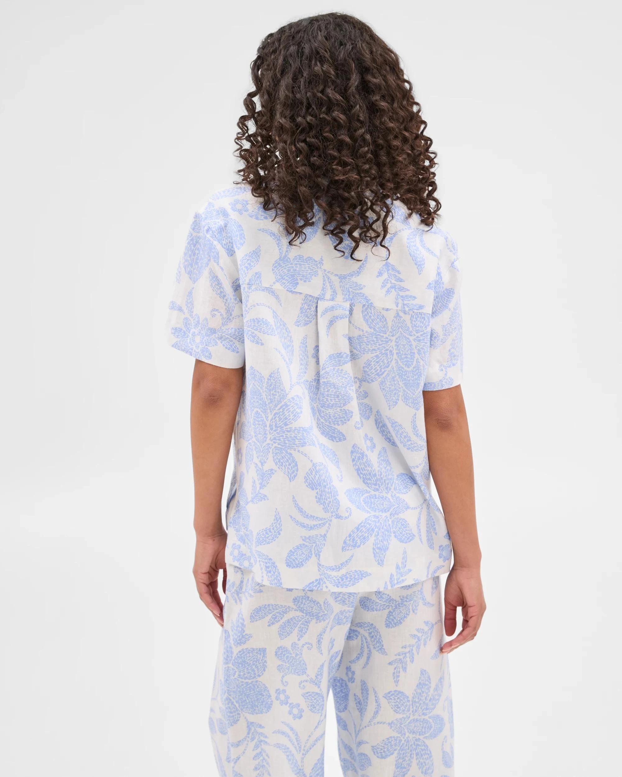 4 Target Woman European Linen Shirt BLUE/WHITE PRINT, 4 of 6