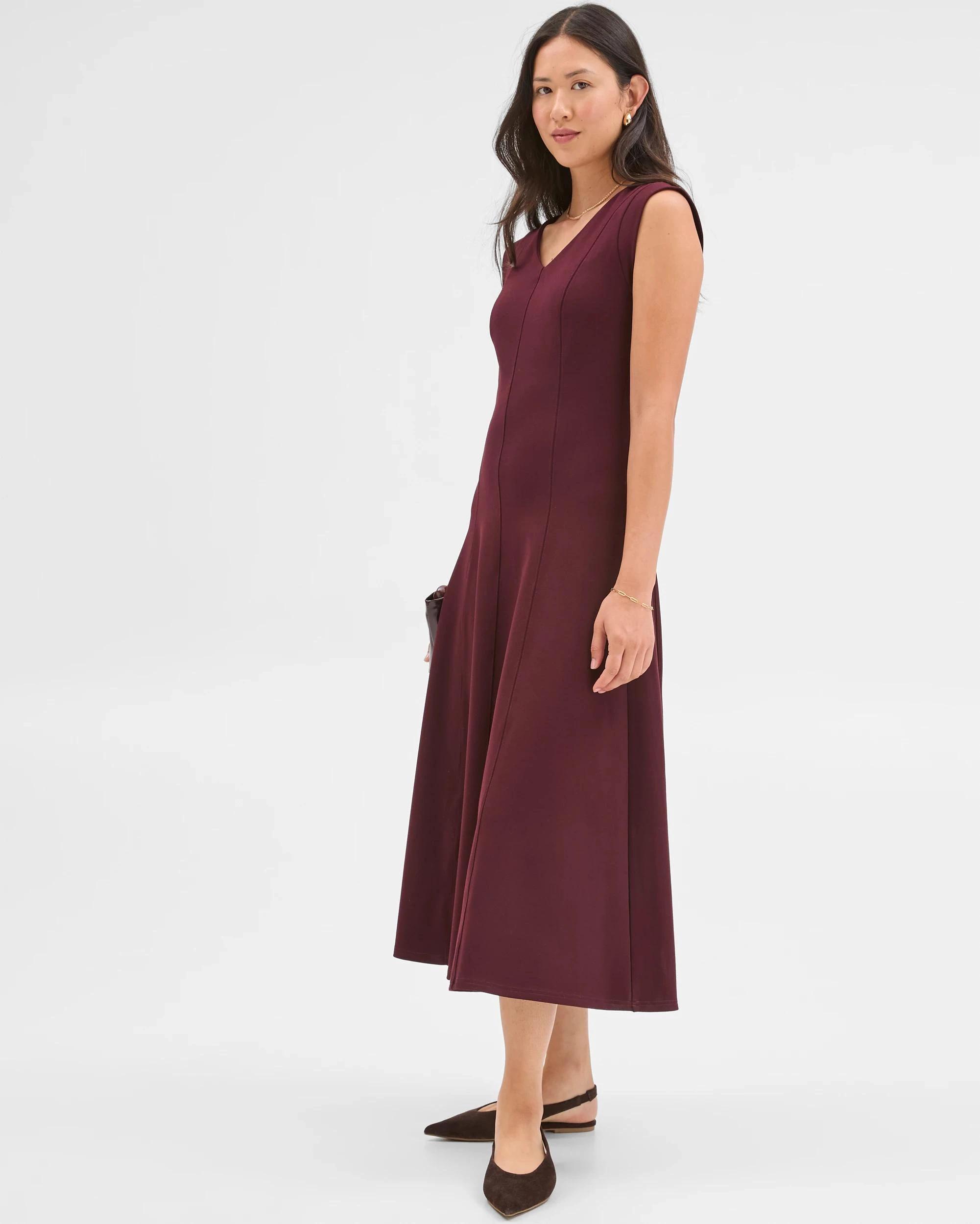 2 Preview Ponte Sleeveless Seamed A-Line Midi Dress PINIT, 2 of 7