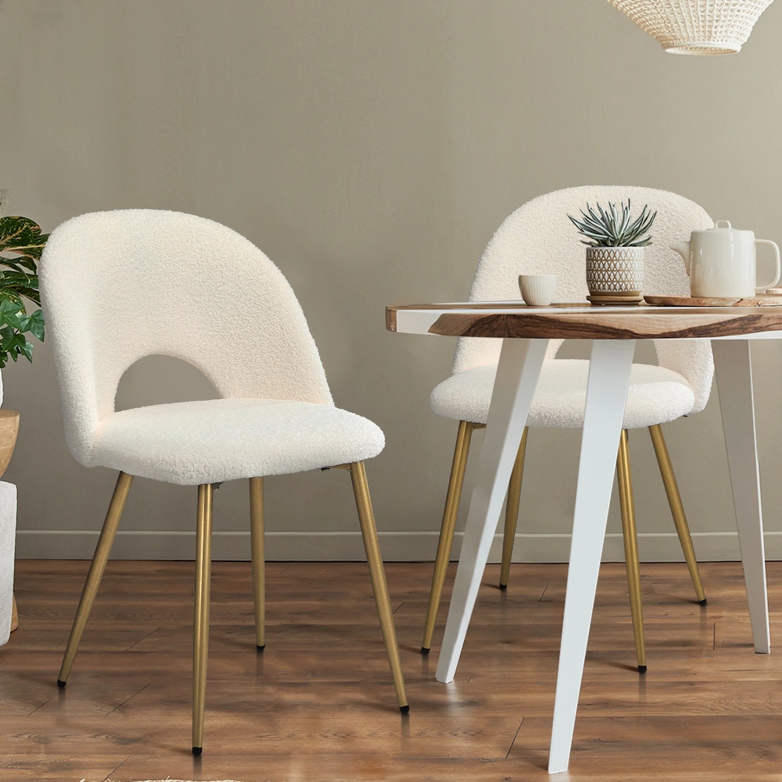 3 Oikiture 2pcs Dining Chairs Sherpa Accent Chair Gold Metal Legs
 - White, 3 of 10