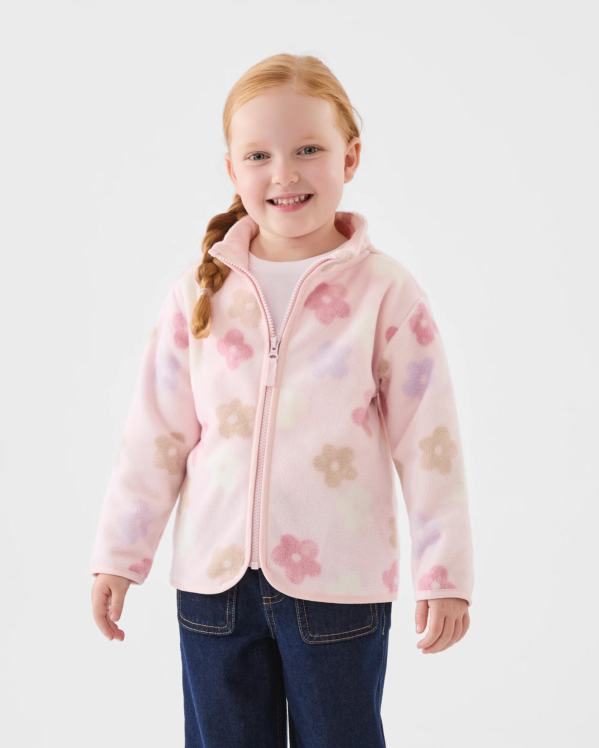 1 Polar Fleece Zip Through Jacket Pink Flwrs, 1 of 7