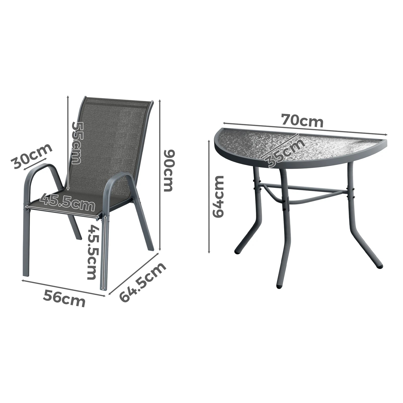 5 Alfordson 3PCS Outdoor Furniture Patio Table and Chairs Garden Bistro Set - Grey, 5 of 10