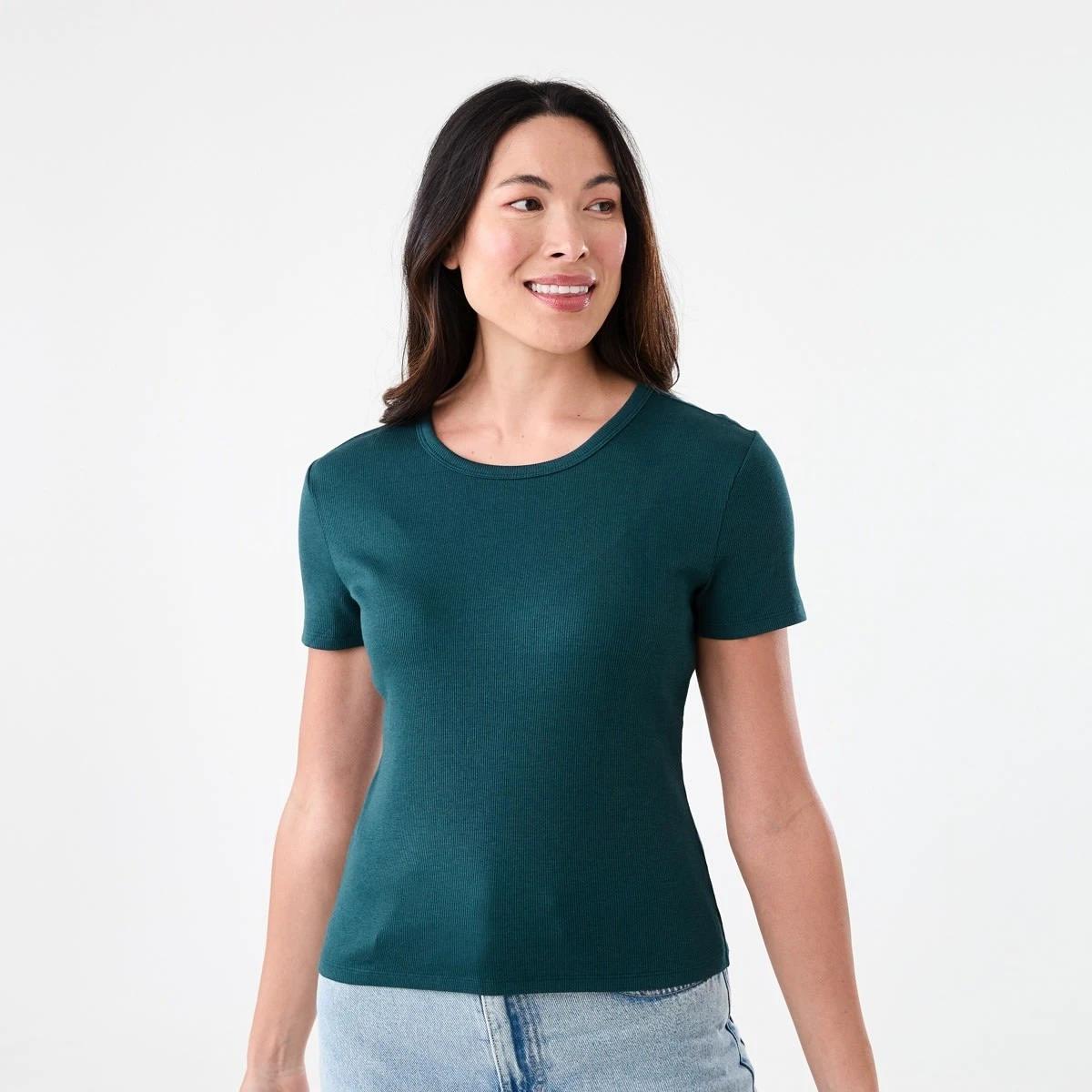 1 Short Sleeve Rib Crew Neck T-shirt KASON GREEN, 1 of 5