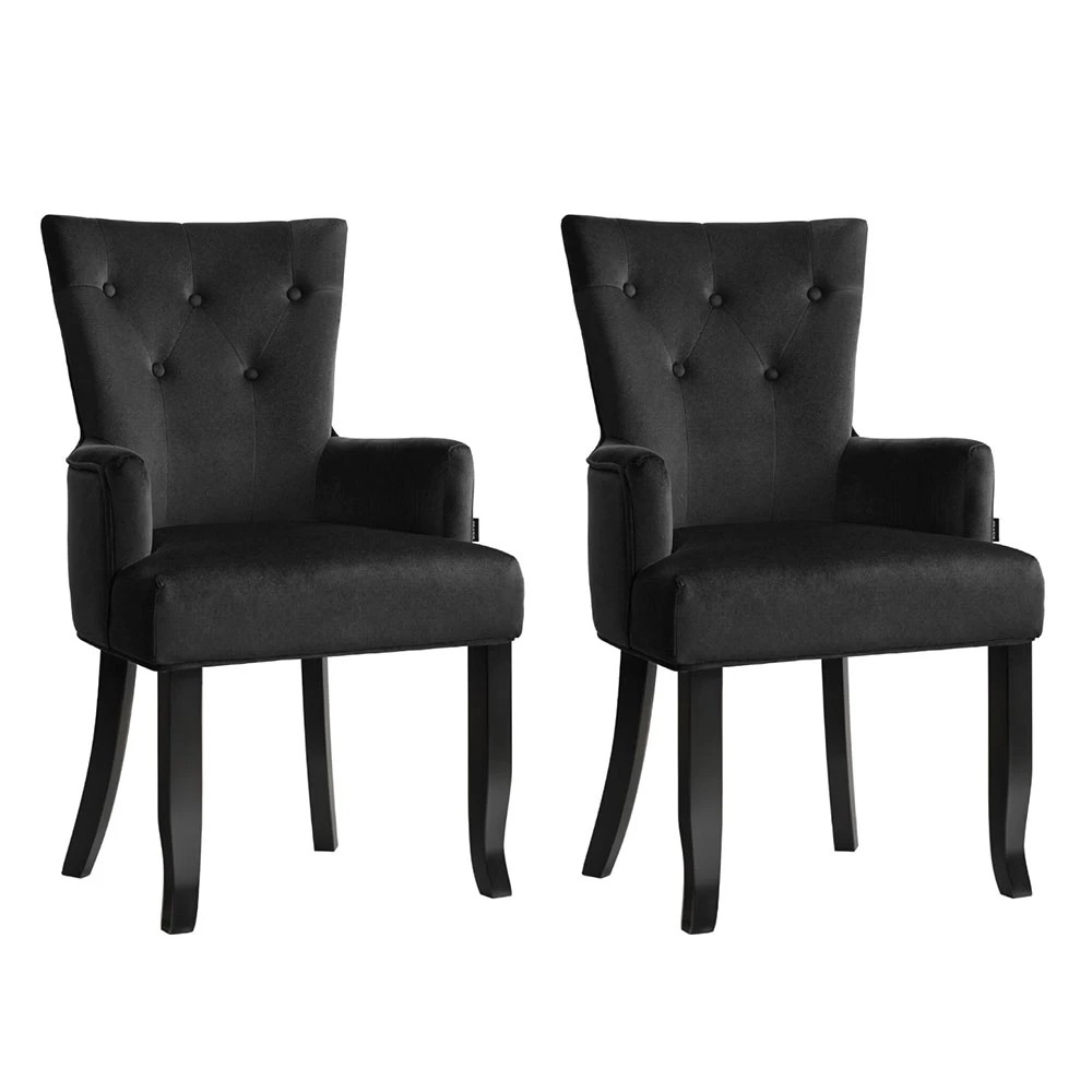 1 2x Artiss Dining Chairs Velvet French Provincial Armchair - Black, 1 of 6