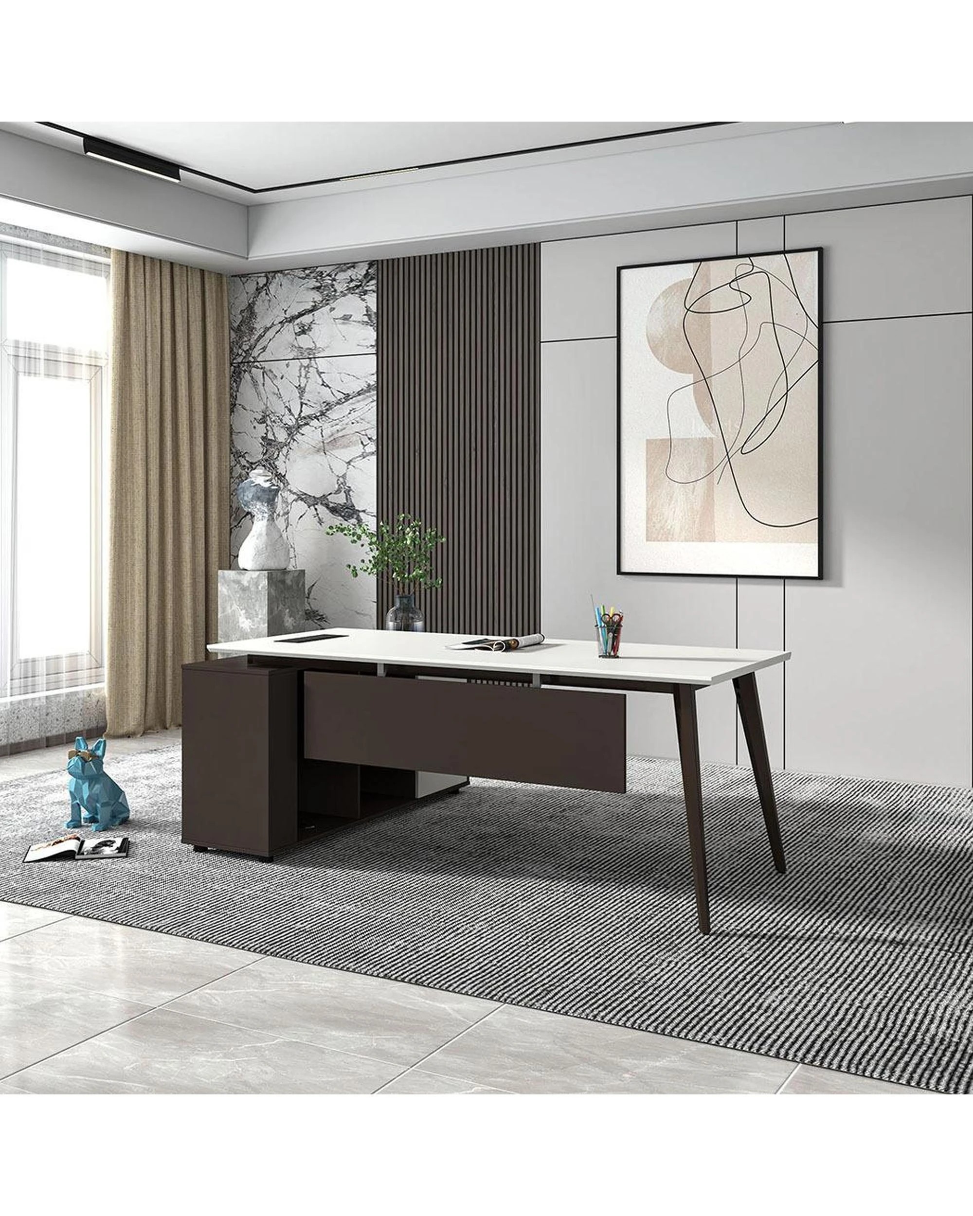 9 Esma 2m L-shaped Executive Desk White and Grey, 9 of 9
