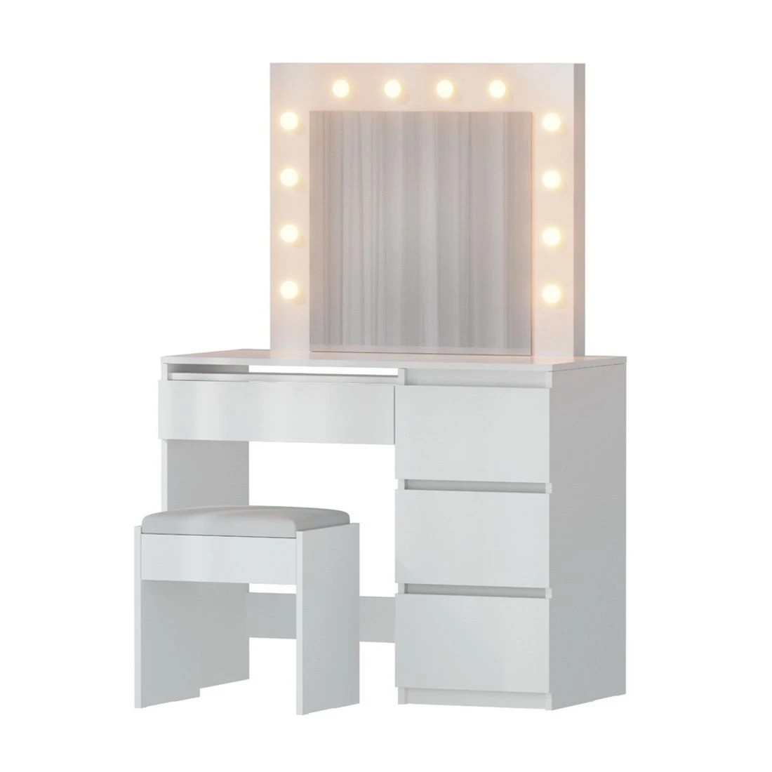 3 Artiss Dressing Table With Mirror Set Stool 12 Led Bulbs Vanity Mirror Stool Set Makeup Storage Easy Assembly - White, 3 of 8