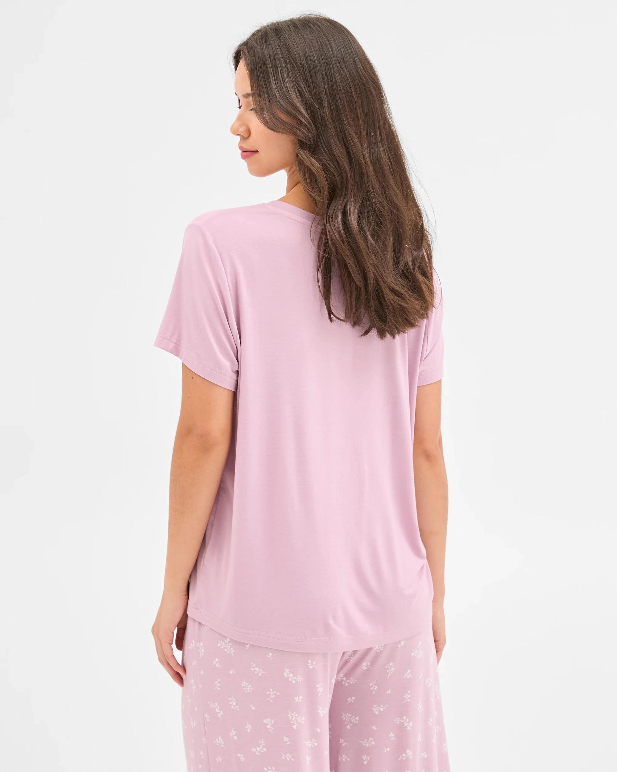 4 Target Woman Soft Comfort Bamboo V-Neck Sleep T-Shirt LACE PINK, 4 of 6