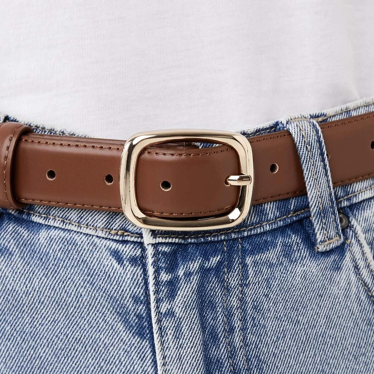 4 Soft Rectangle Jeans Belt BROWN TAN, 4 of 4
