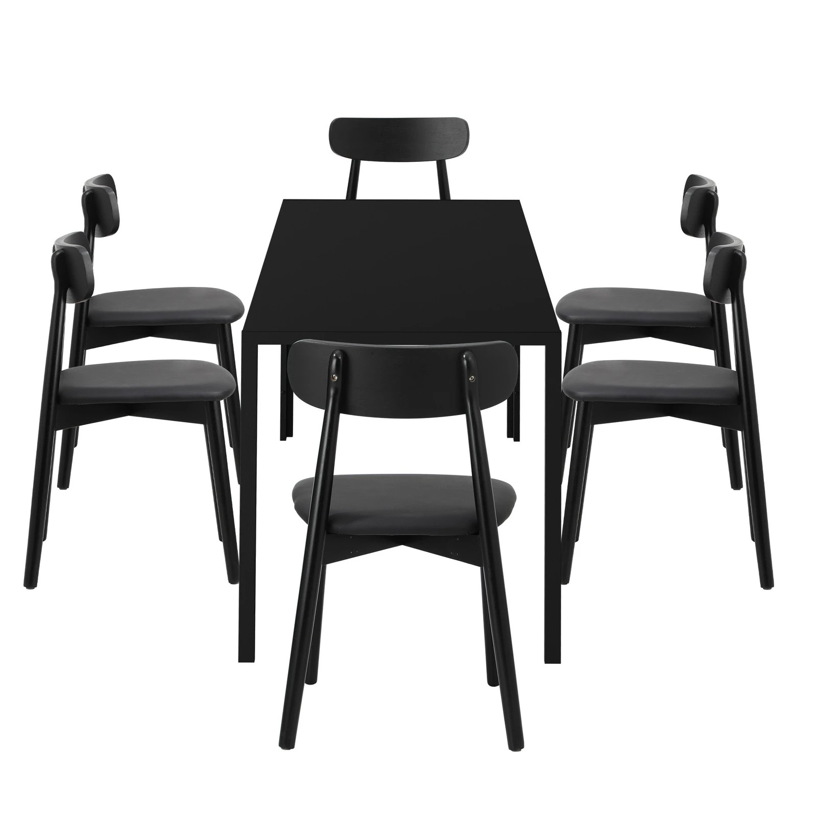 8 Oikiture 1.4m Dining Table Set with 6PCS Wooden Chairs PU Leather - Black, 8 of 9