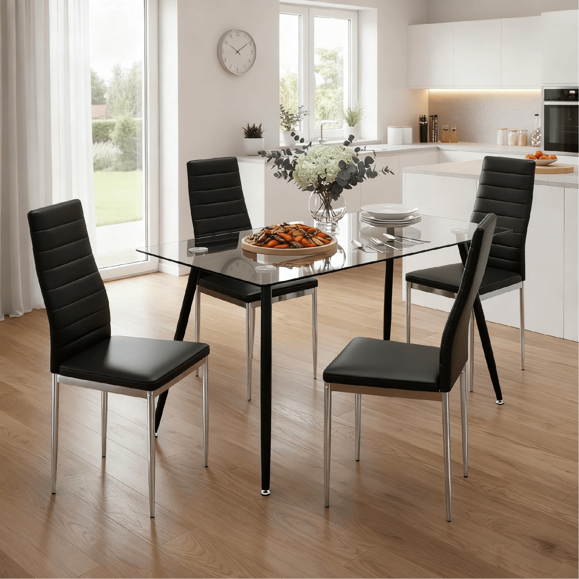 3 Costway 4x PVC Leather Dining Chairs Upholstered Armless Seat - Black, 3 of 4