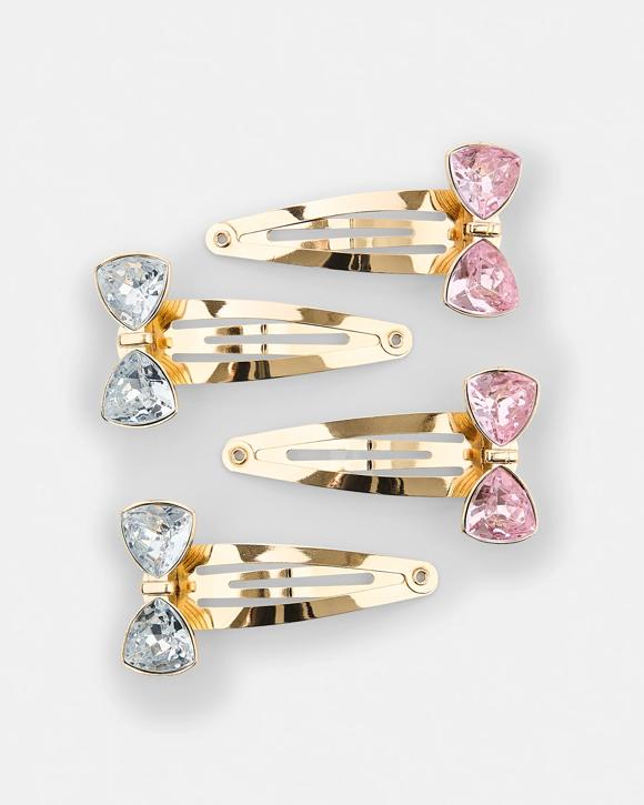 3 Pack Gold Tone Jewel Bow Hair Clips