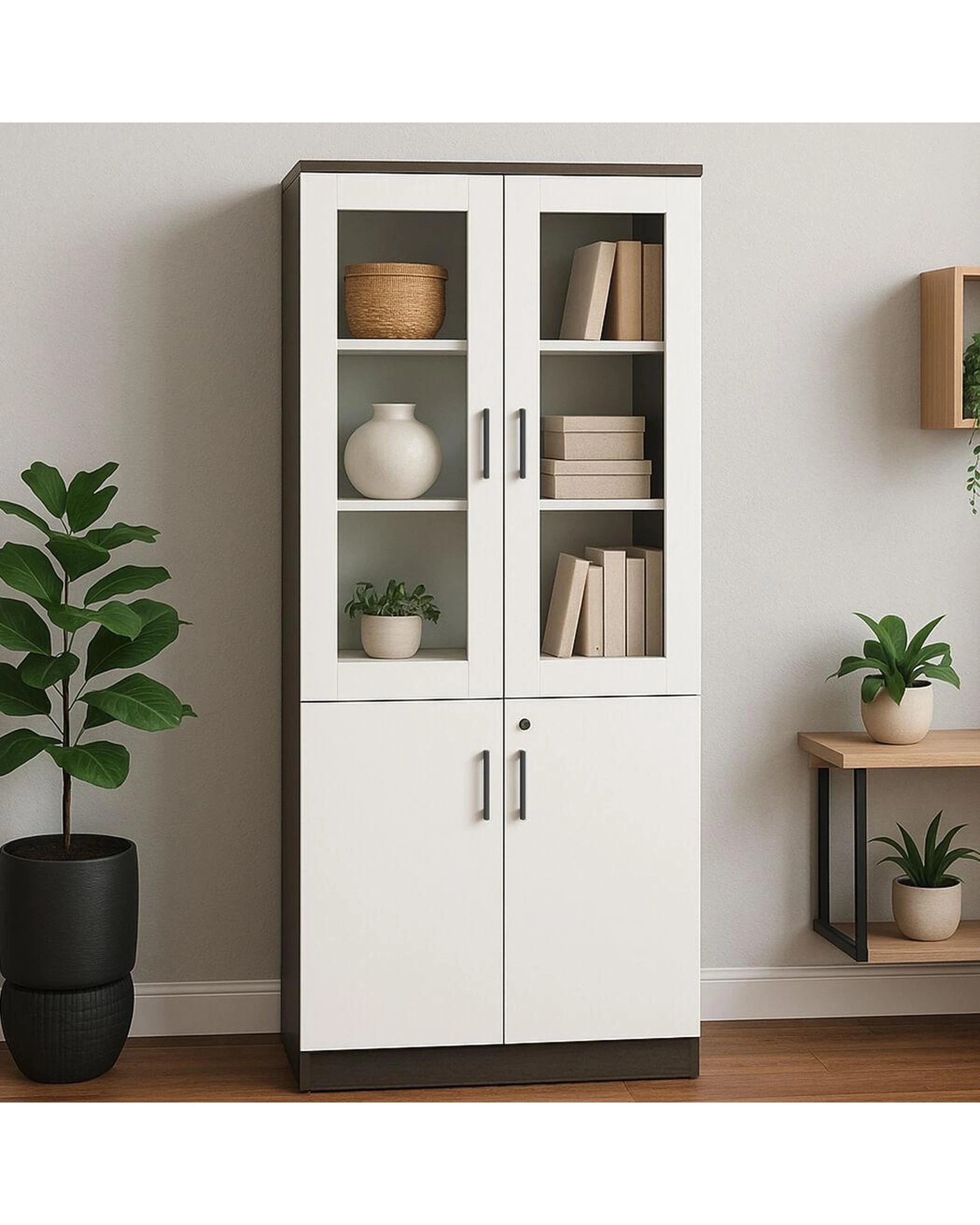 6 Esma  Storage Cabinet Filing Bookcases Unit with  Glass Doors & Lockable Base, 6 of 9