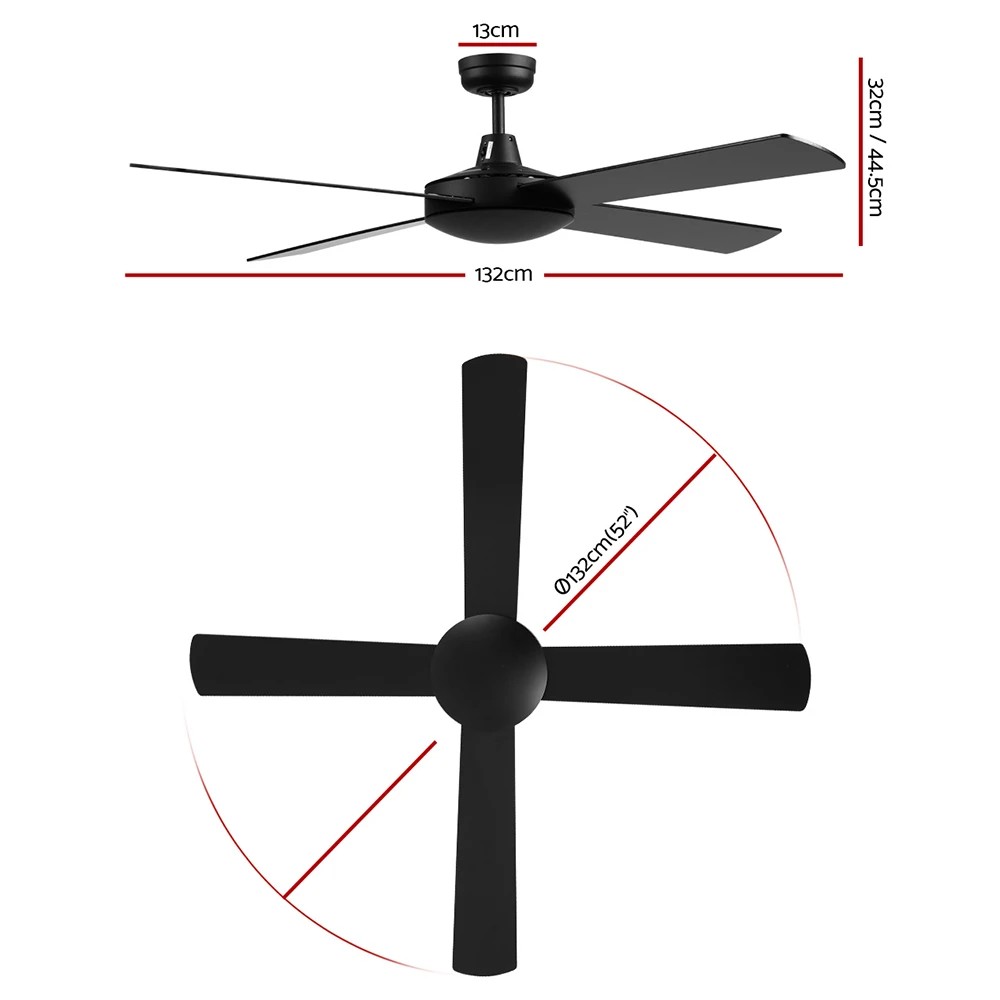 2 Devanti 52'' Ceiling Fan DC Motor 4 Blades w/Remote - - Black, 2 of 6