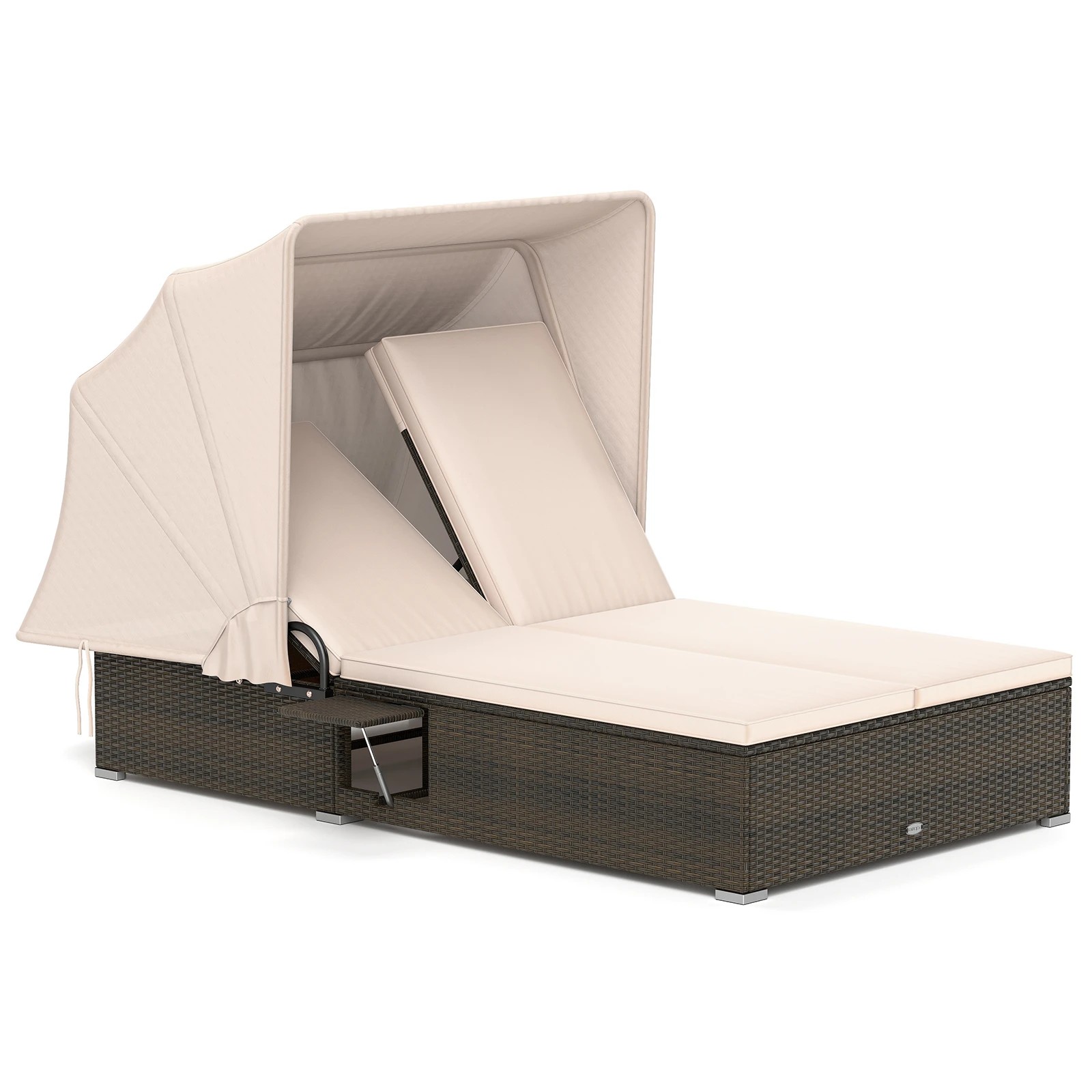 1 Costway 2-Person Daybed Patio Rattan Sunbed 6-position Lounge Chair w/Canopy, 1 of 1