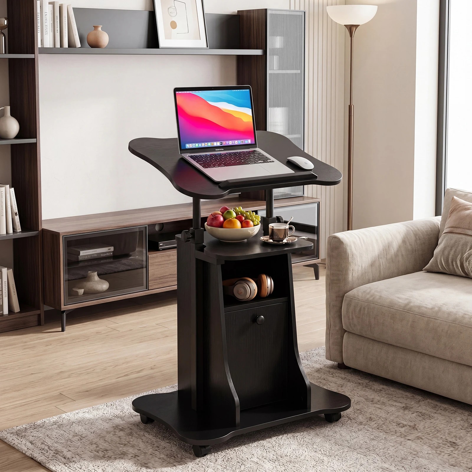 3 Costway Mobile Lectern Podium Stand Adjustable Laptop Table w/Tilting Tabletop - Black, 3 of 5