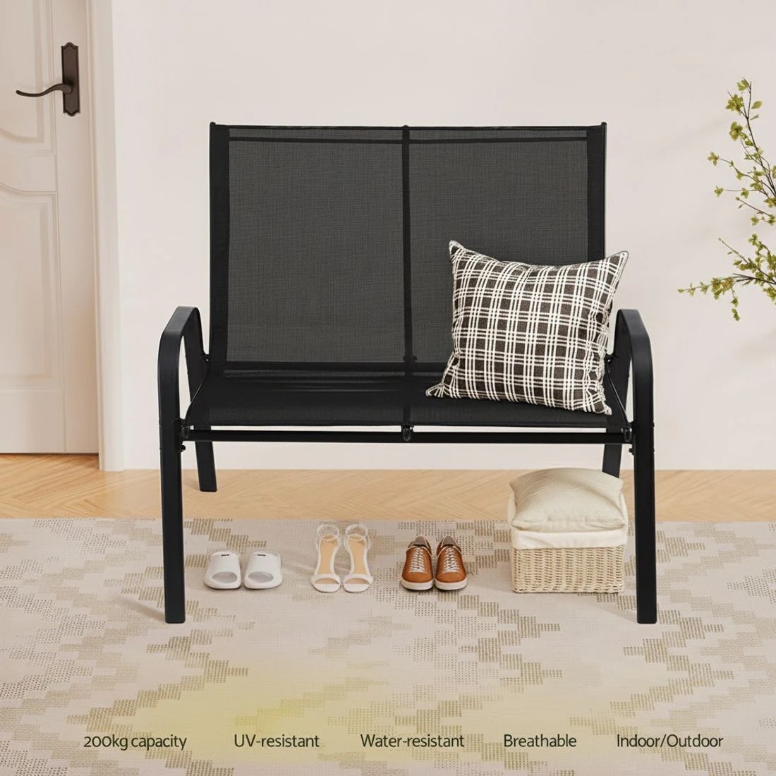 5 Gardeon Garden Bench Seat Steel Outdoor Patio Park Lounge Backyard Chair - Black, 5 of 7