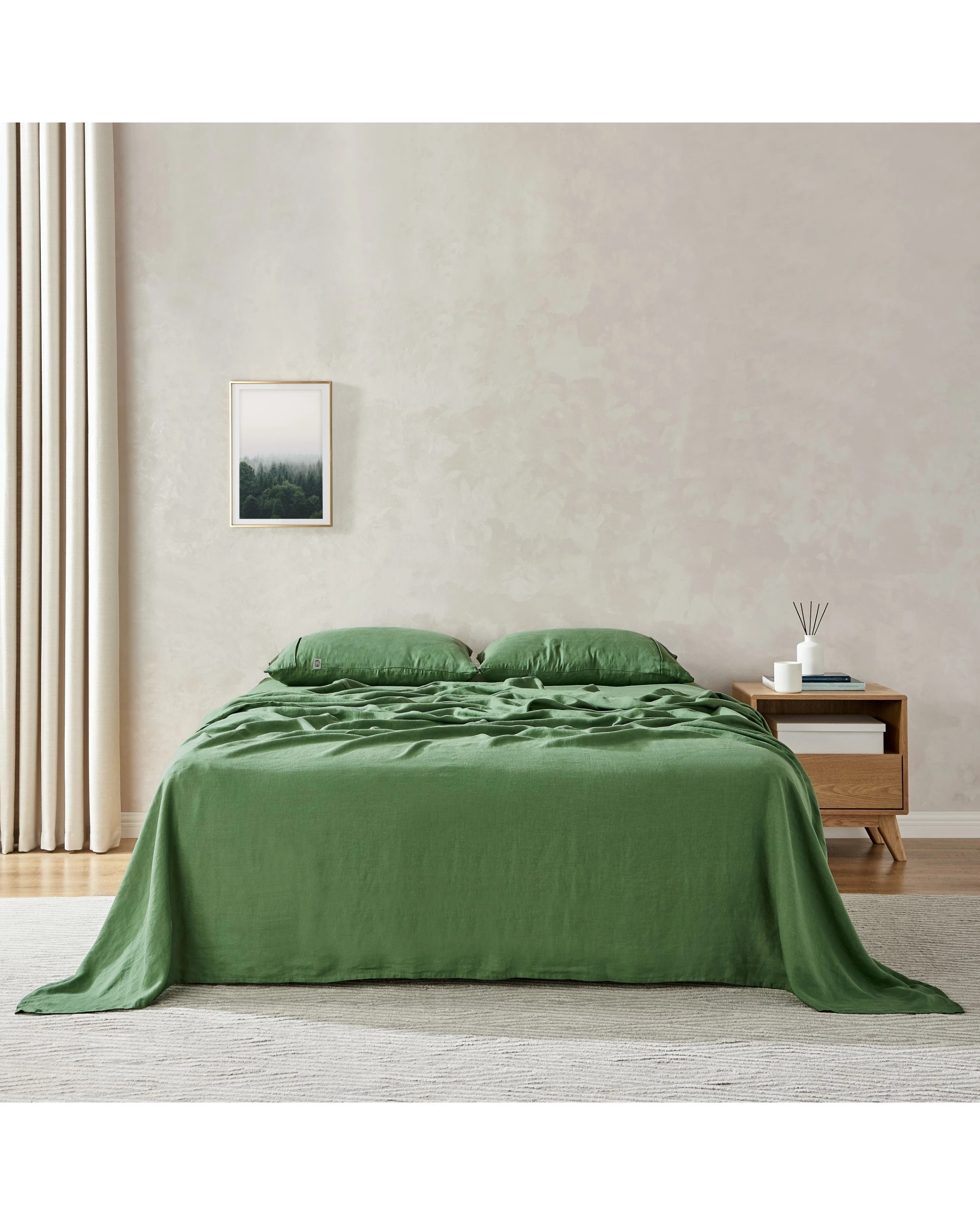 1 Natural Home 100% European Flax Linen Sheet Set - Single Bed - Olive, 1 of 9