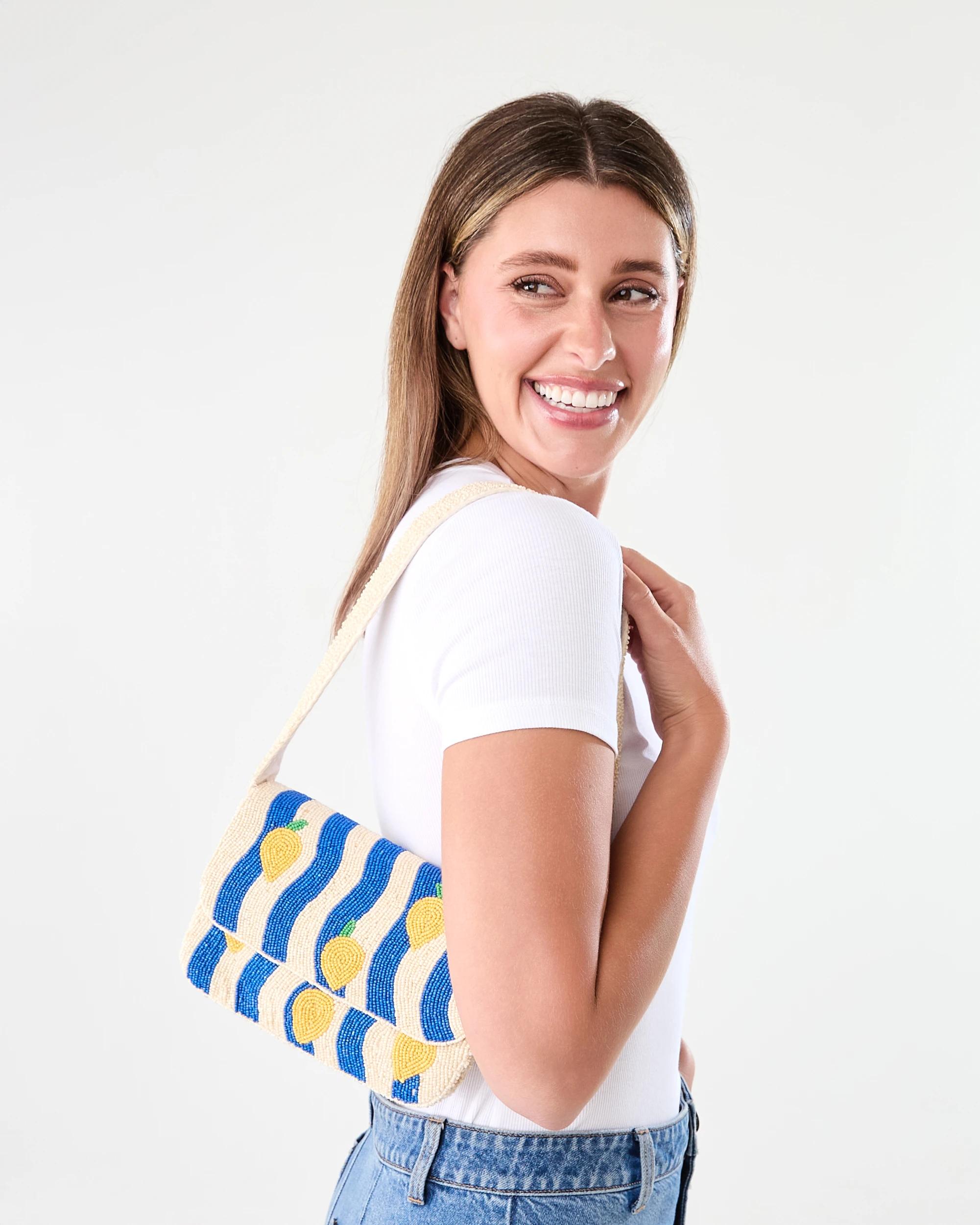 4 Beaded Shoulder Bag Lemon Strp, 4 of 6