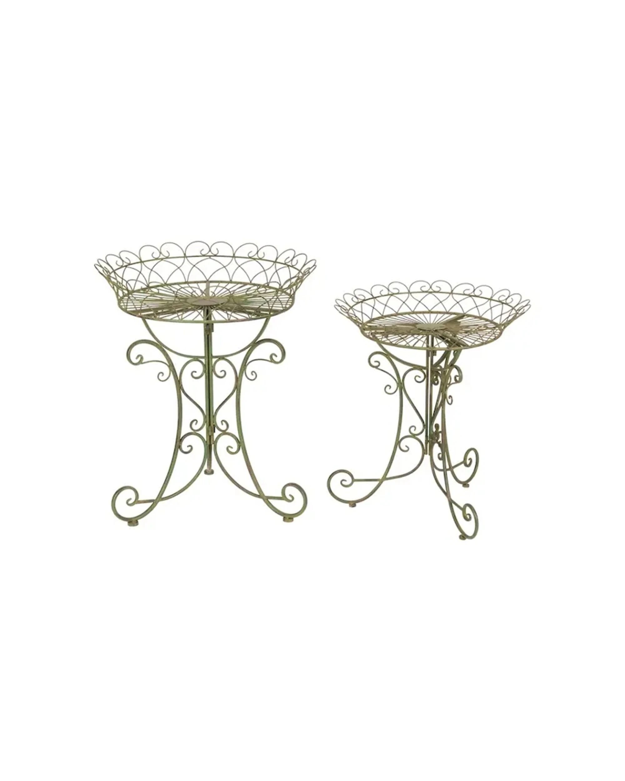 1 Alfresco 2pc Florentine Round Metal Plant Stands Outdoor Stand Decorative - Beige, 1 of 3