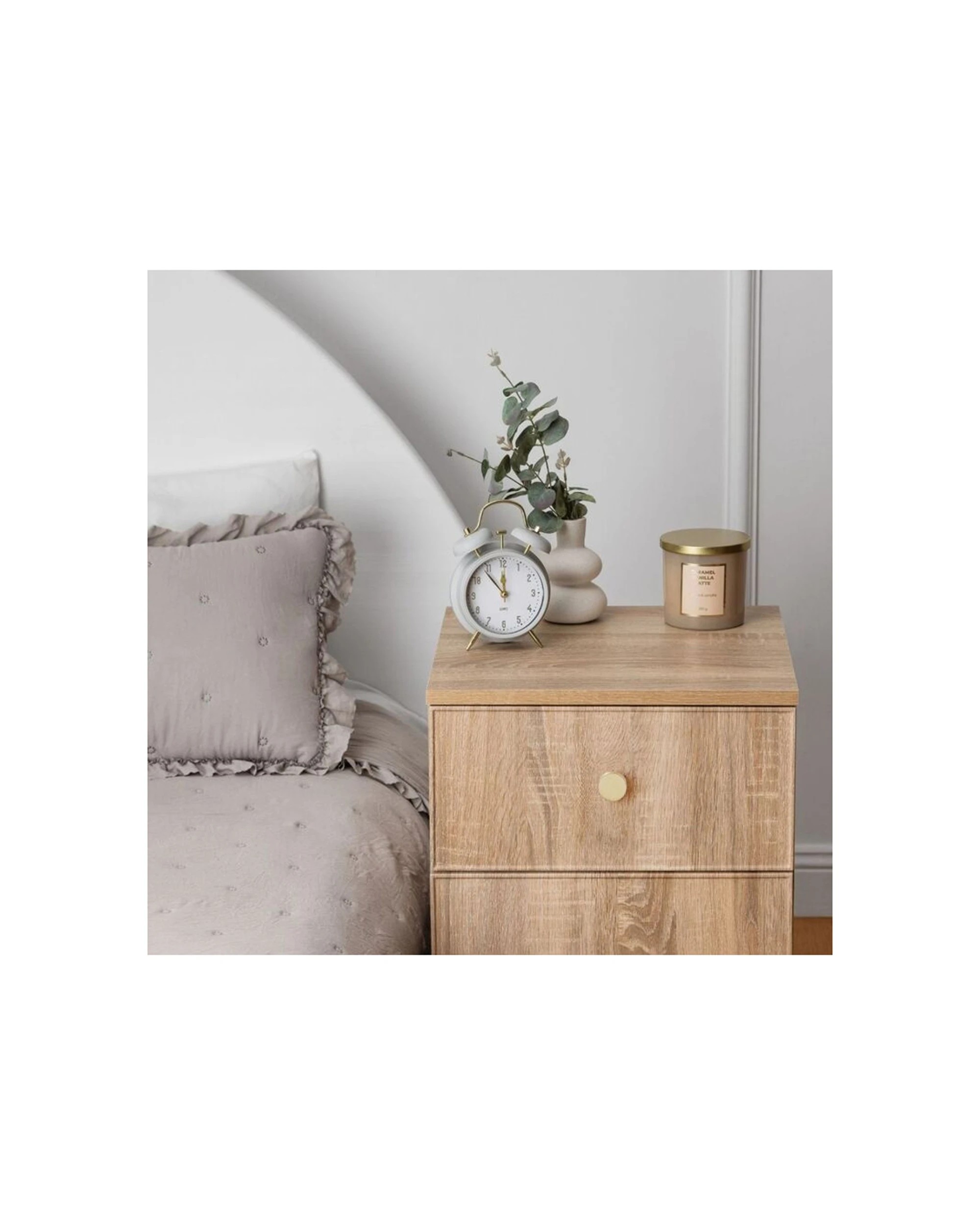 3 European Cabinetry Porto Oak Slim Bedside Table Brass Round Handle - Natural, 3 of 3