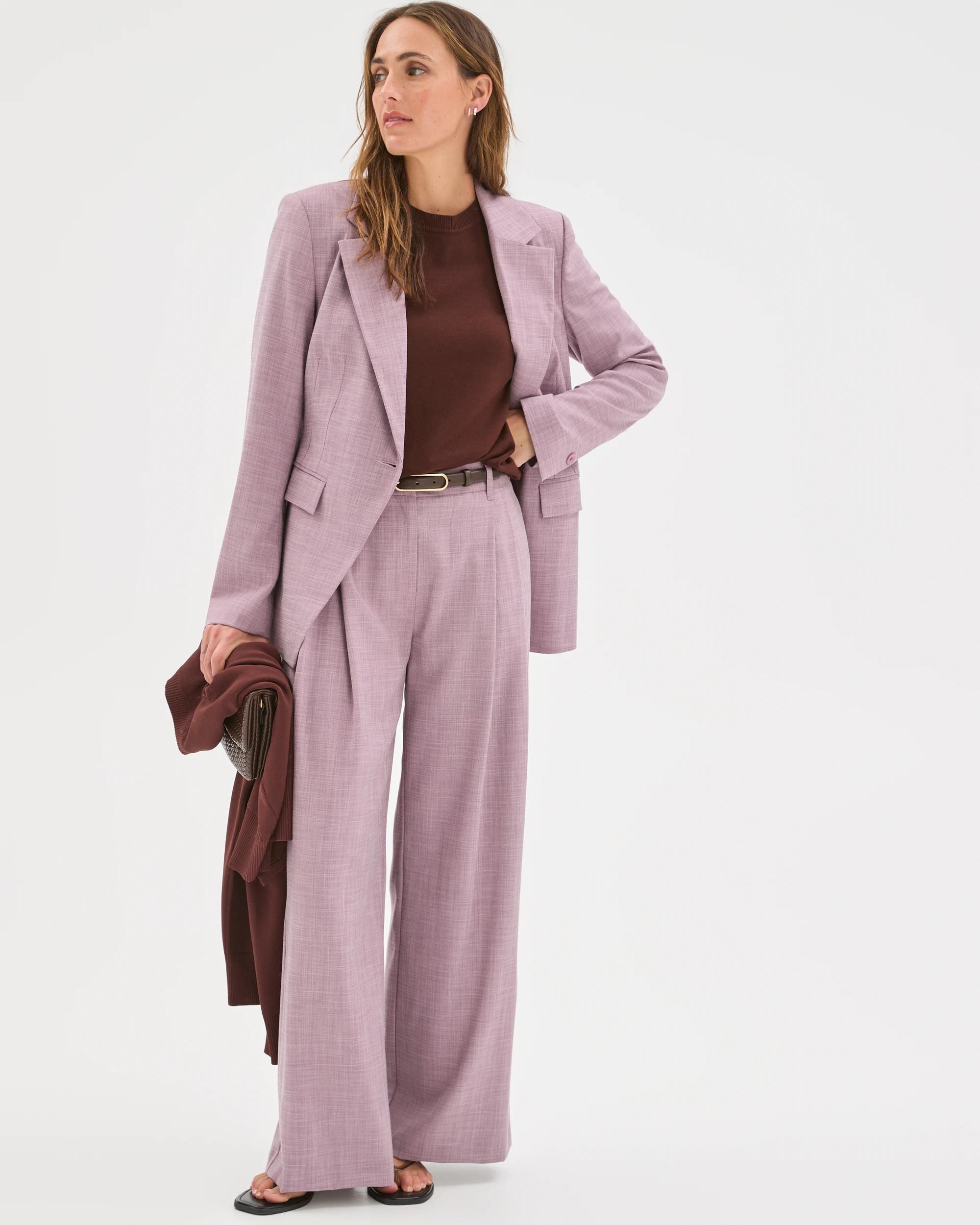 2 Preview Double Pleat Wide Leg Pants BERRY CREAM MELANGE, 2 of 7