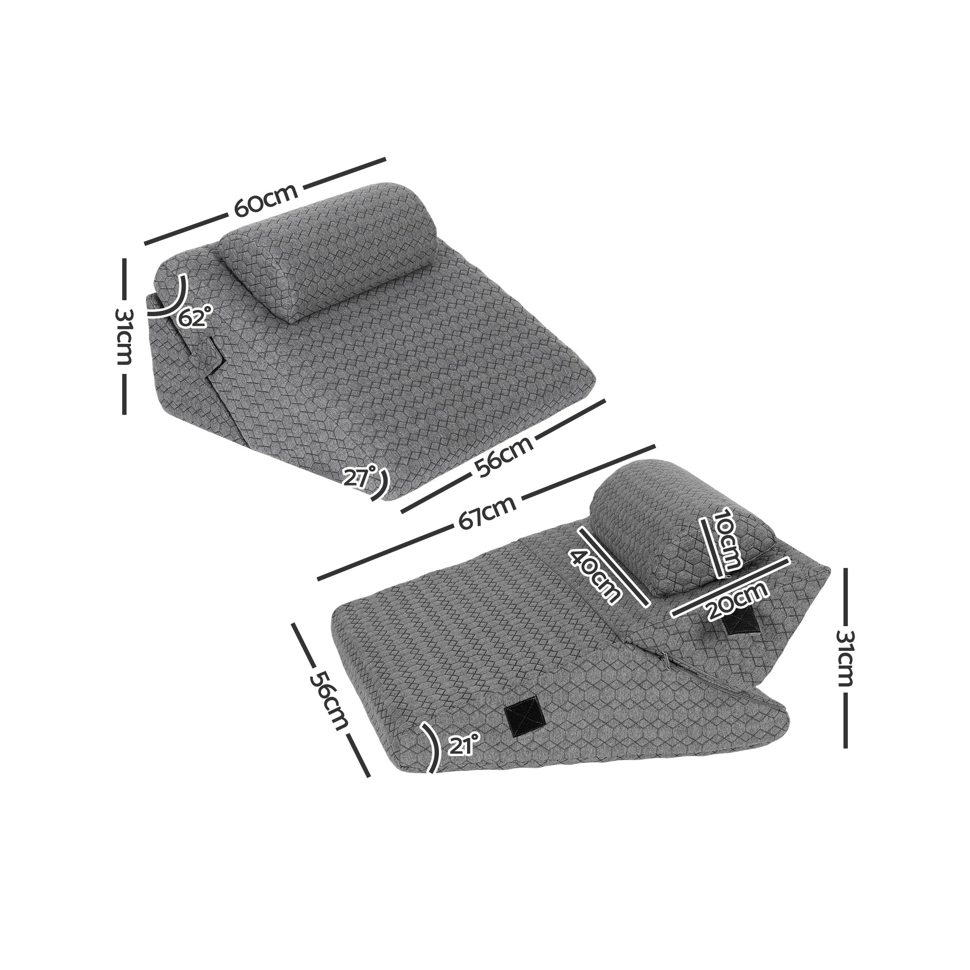 2 Giselle Bedding Wedge Pillow for Sleeping, Cooling Egg Gel Memory Foam Back Support - Grey, 2 of 9