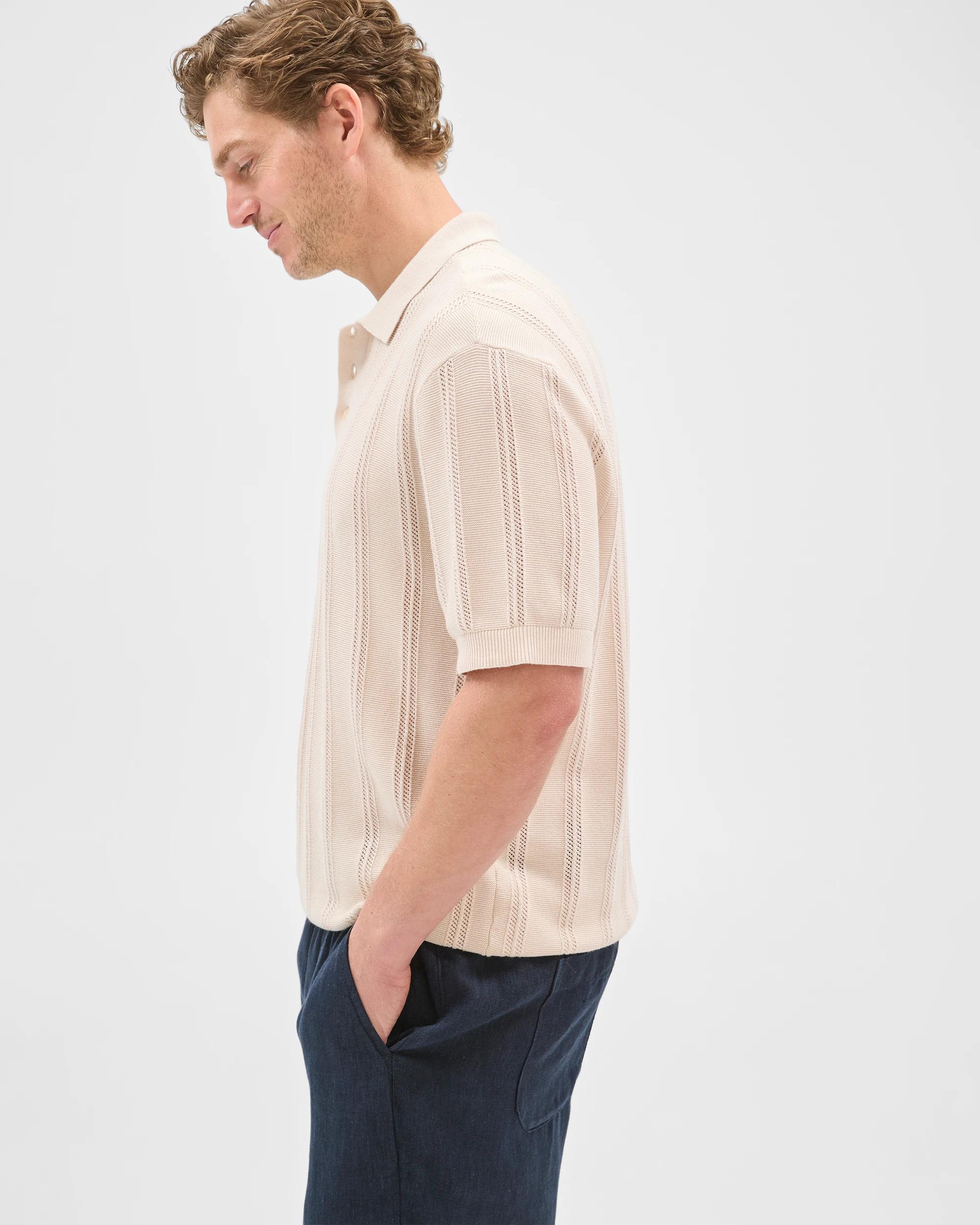 4 Target Man Australian Cotton Textured Stripe Knit Polo Top BIRCH, 4 of 7