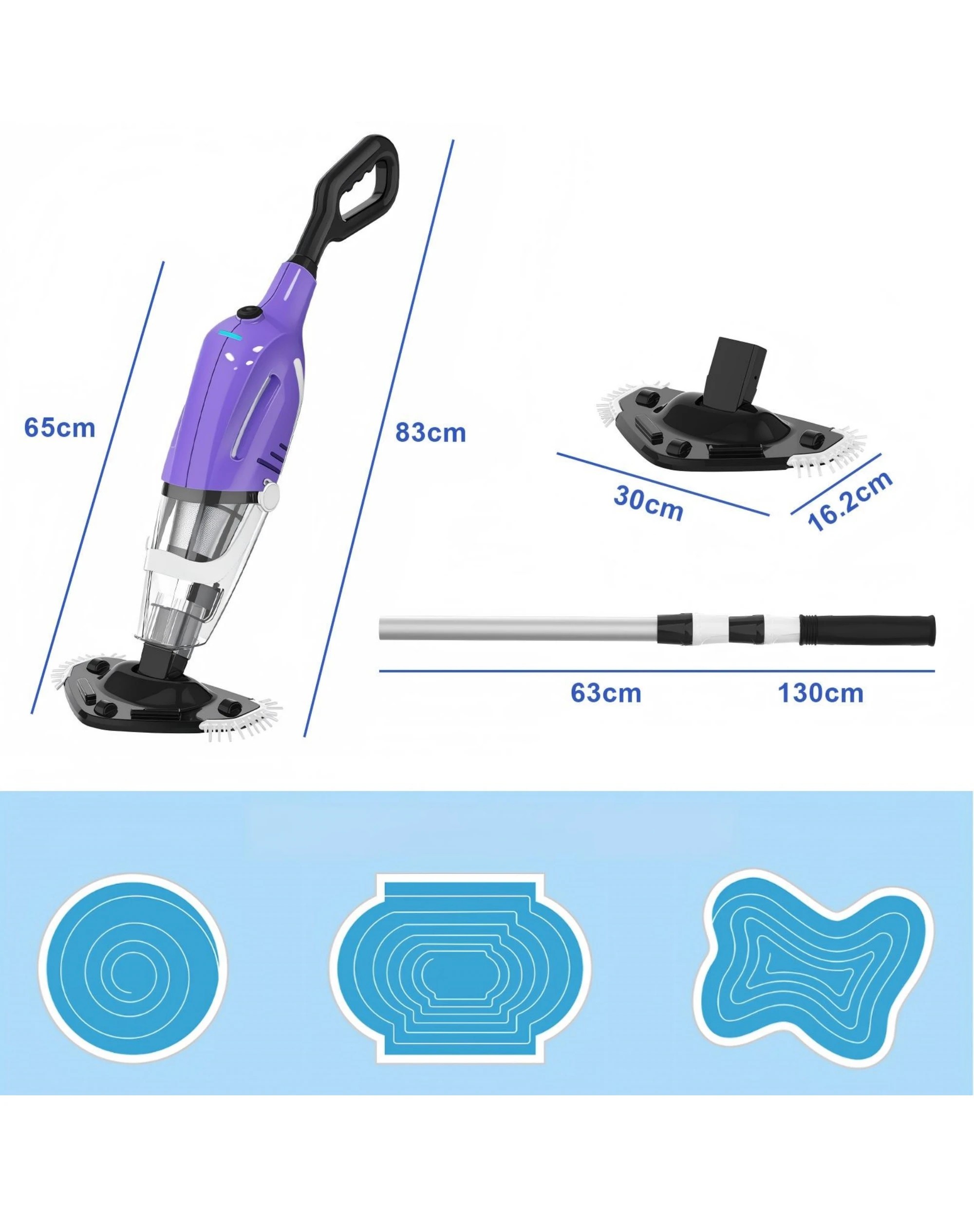 6 Advwin Cordless Pool Vacuum with Telescopic Pole - Purple, 6 of 8