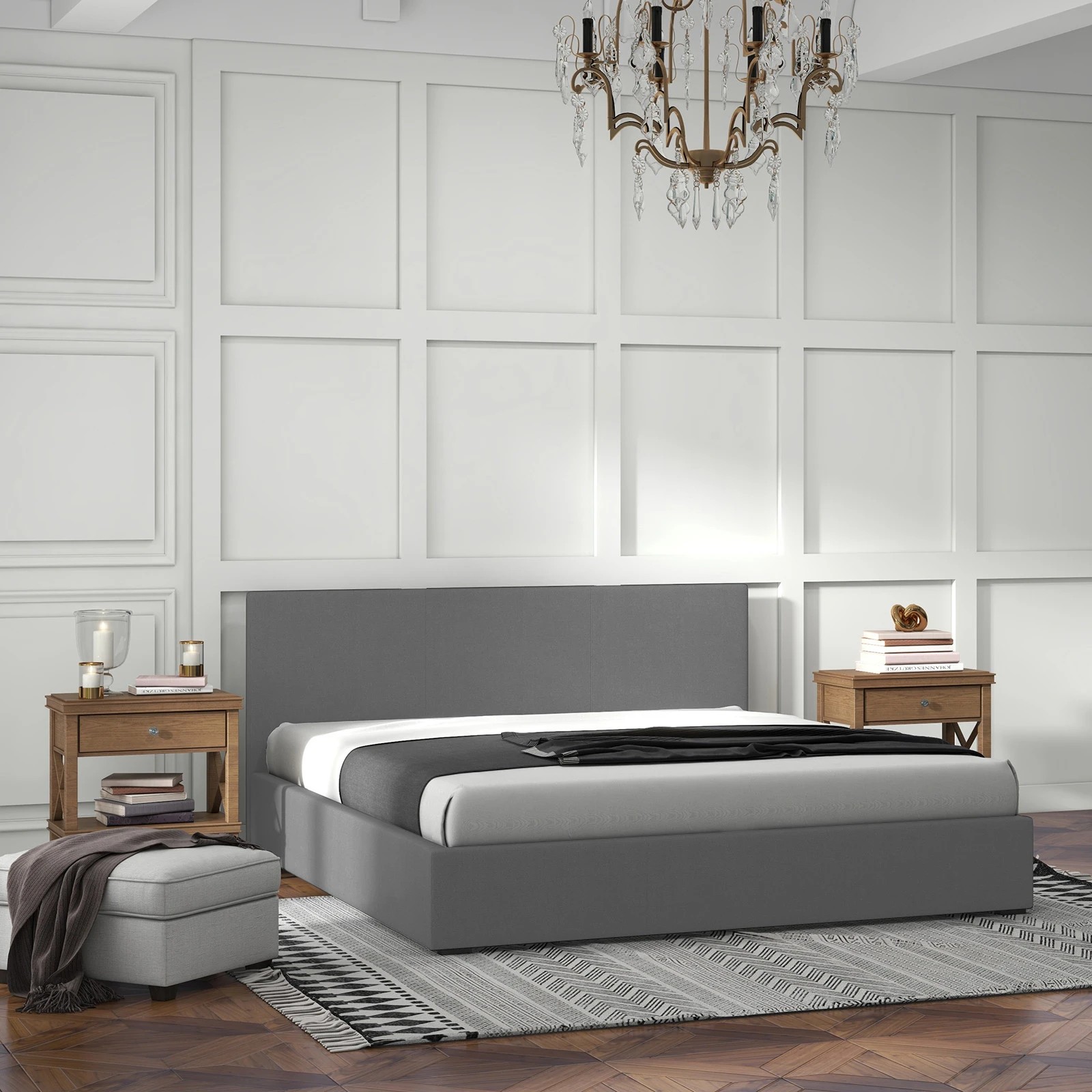3 Milano Décor Sienna Luxury Bed Frame Base And Headboard Solid Wood Padded Fabric - Grey, 3 of 10
