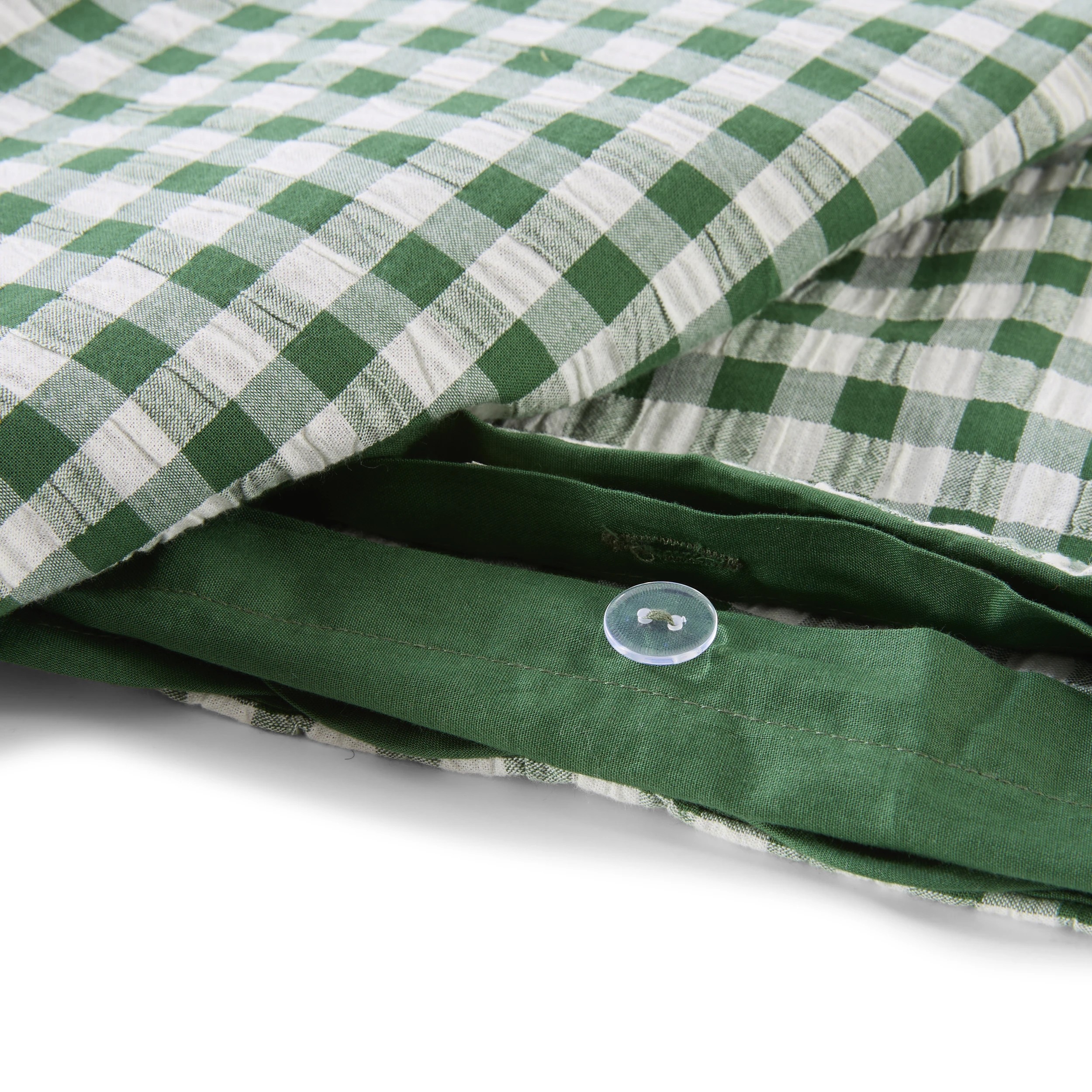 5 Gingham Scallop Cotton Quilt Cover Set - Queen Bed, Green, 5 of 7