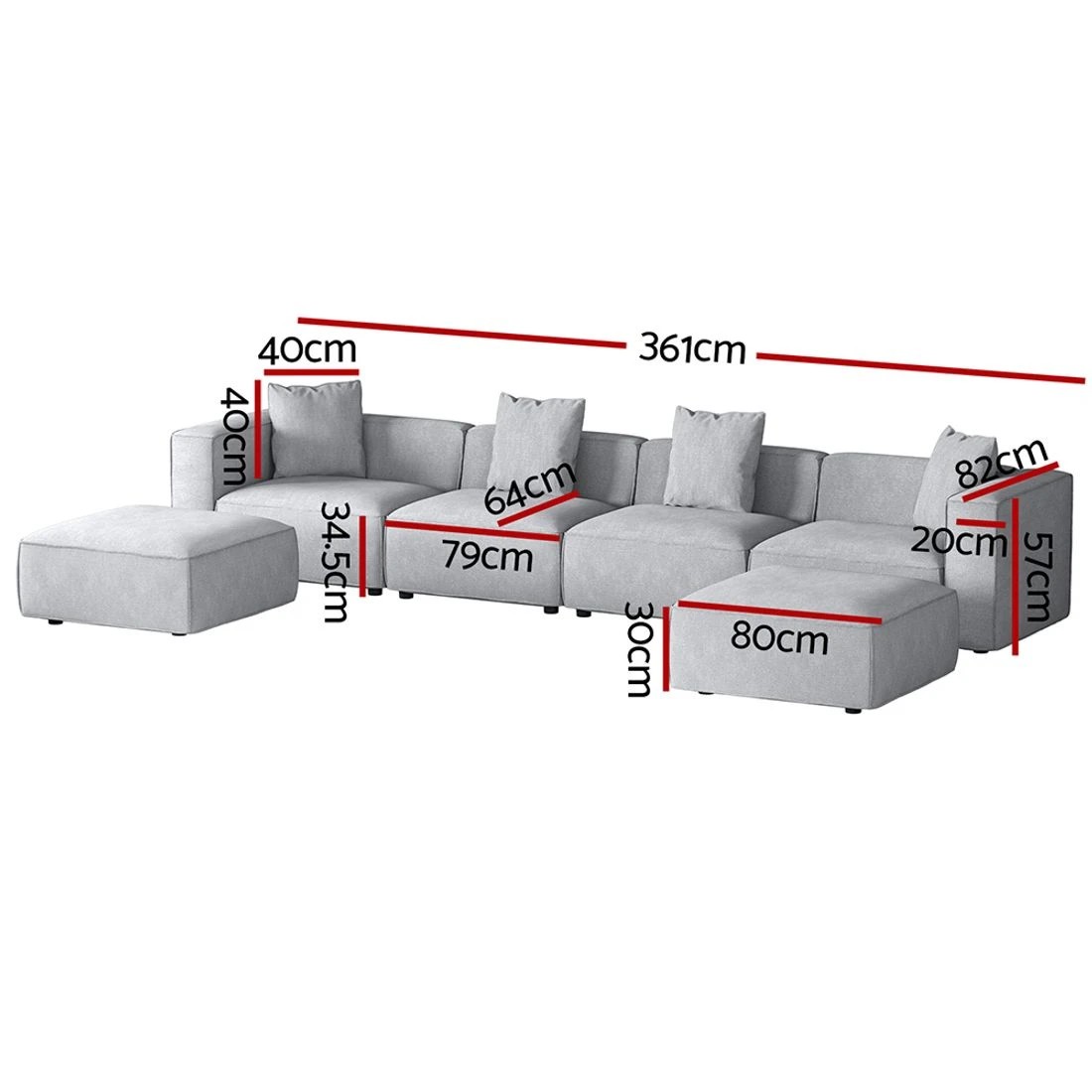 2 Artiss Modular Sofa Chaise Set 6 - Grey, 2 of 6