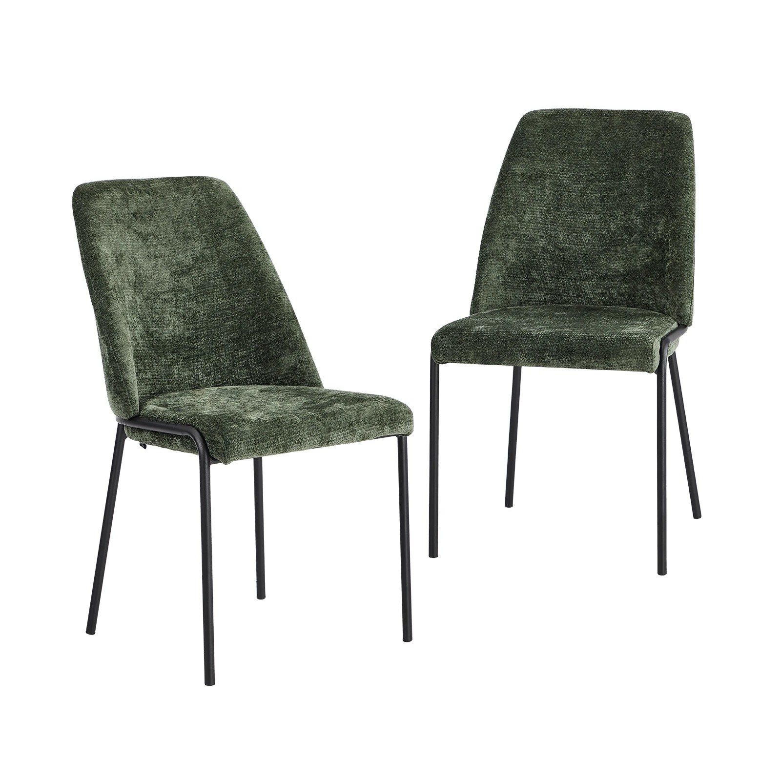 1 Oikiture Set of 2 Dining Chairs Chenille Fabric Kitchen Chair Padded Seat - Green, 1 of 9