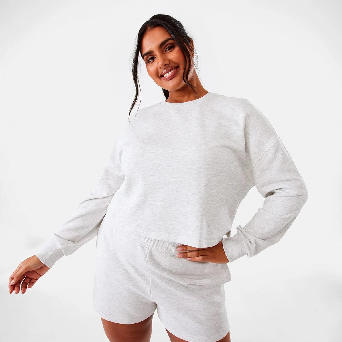 3 Active Womens Cropped Crew Neck Relaxed Sweatshirt White Marl, 3 of 10
