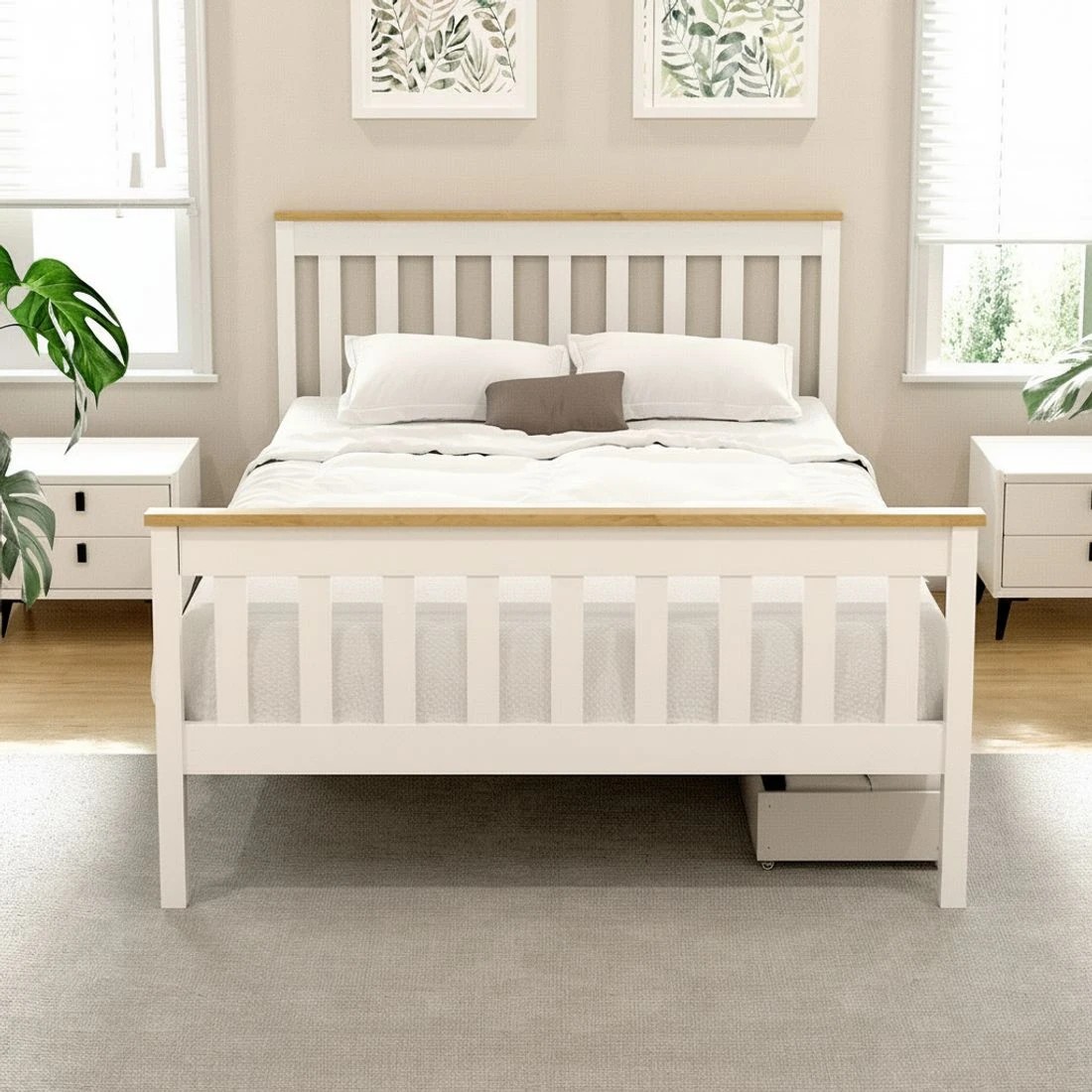 7 Artiss Bed Frame Double Size Wooden Platform with 2 Storage Drawers - White, 7 of 8