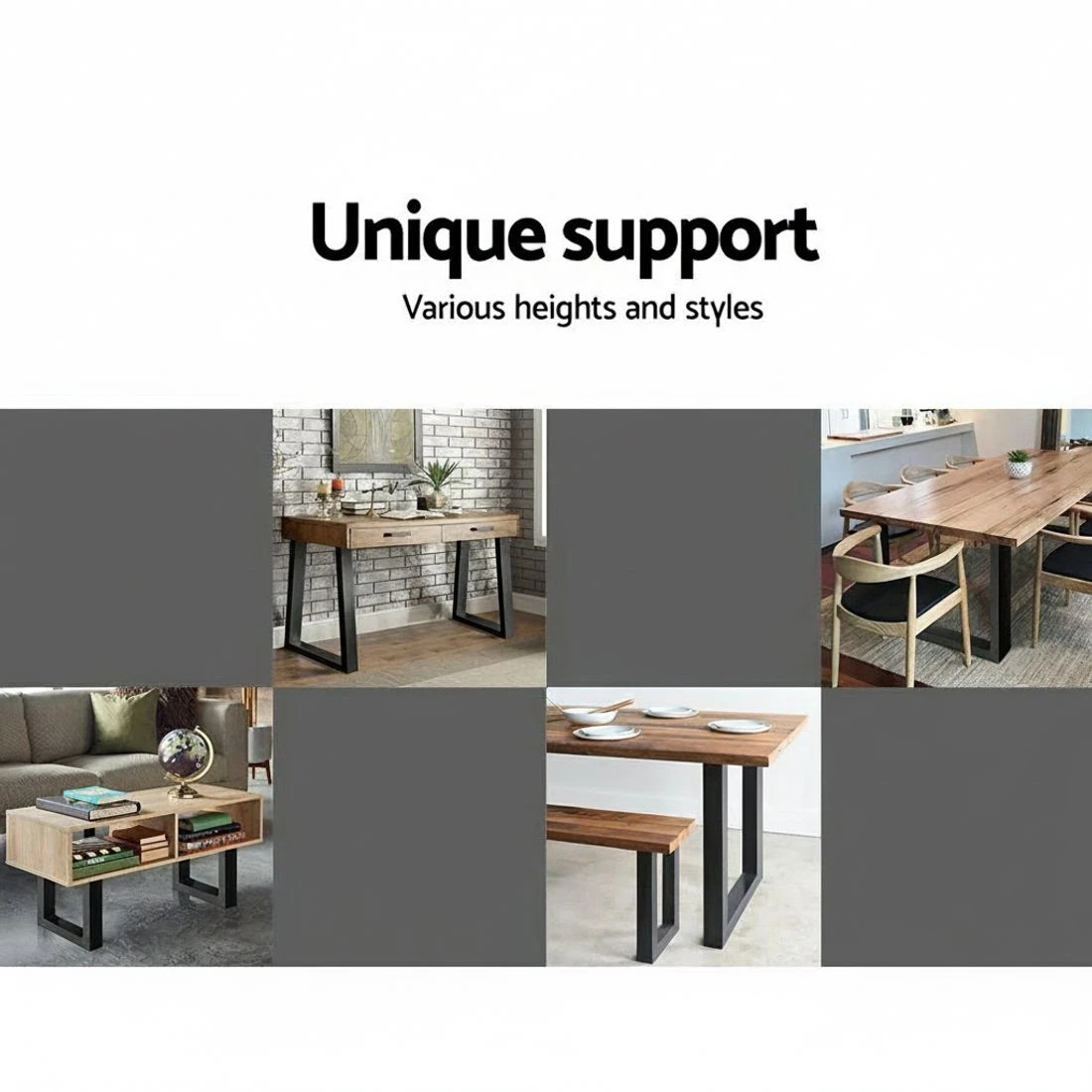 5 Artiss Metal Table Legs DIY Rectangular 71X65CM Set of - Black, 5 of 6