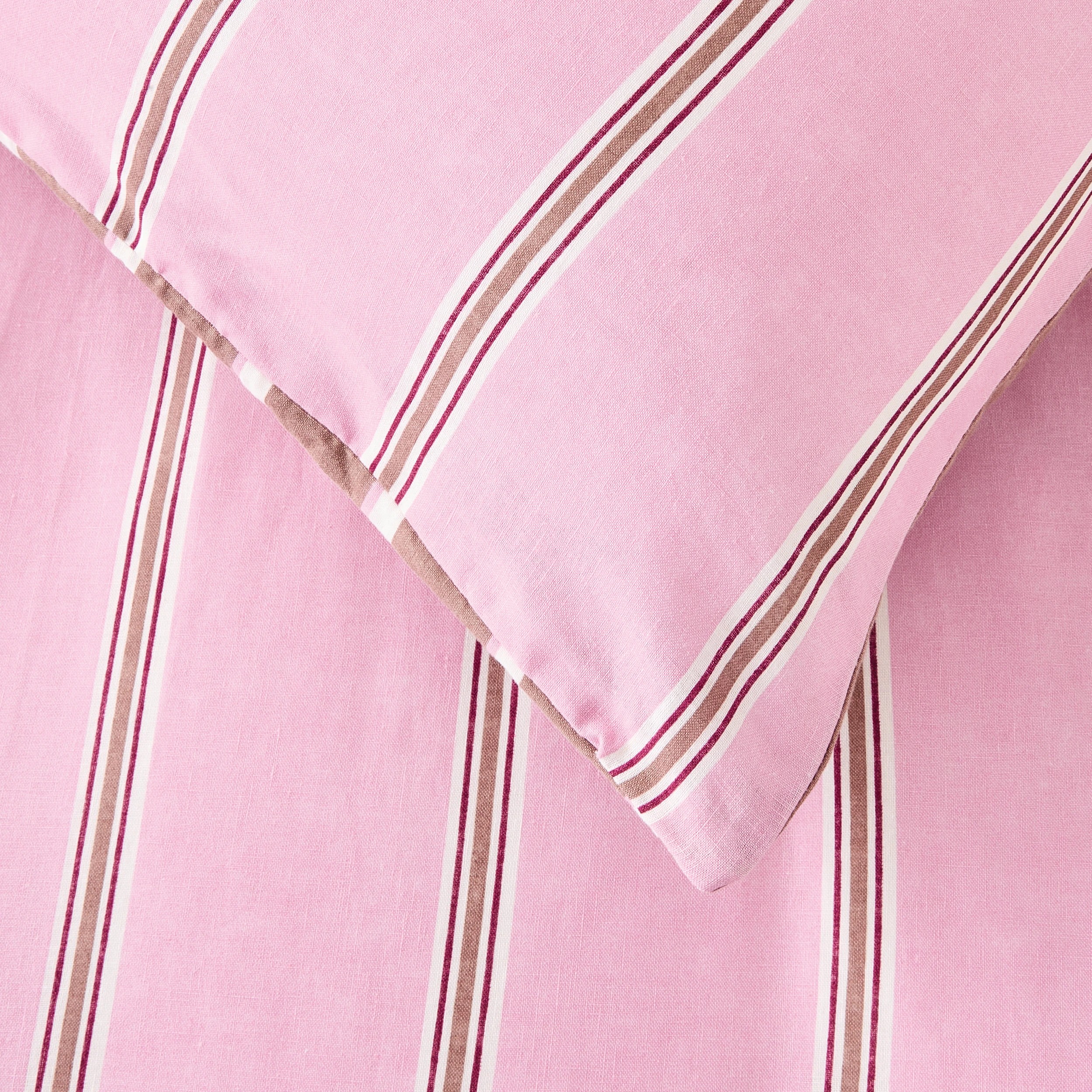 4 Stripe Cotton Linen Reversible Quilt Cover Set - King Bed, Pink and Mocha, 4 of 7