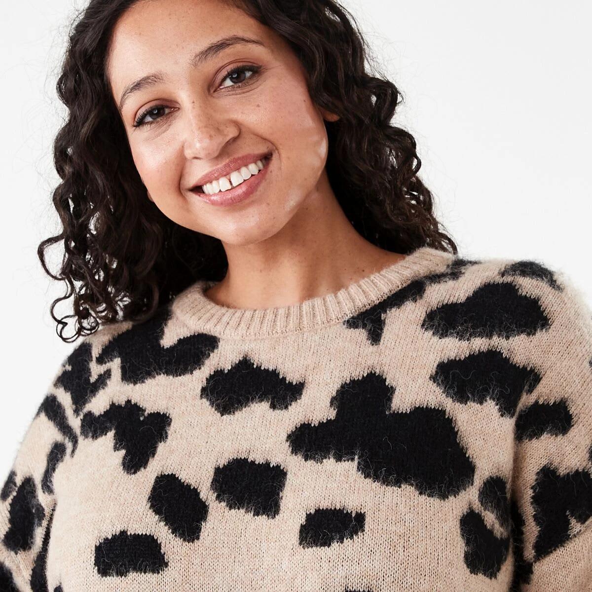 4 Long Balloon Sleeve Knit Mini Dress Leopard, 4 of 7